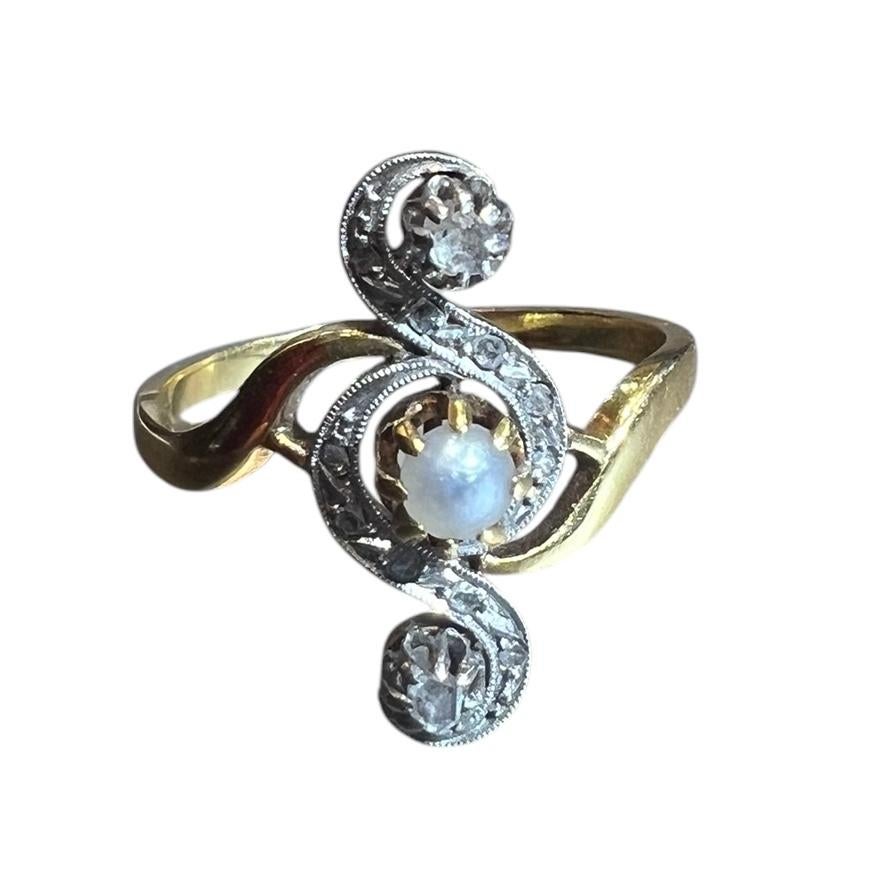 Anillo barroco de diamantes y perlas, oro de 18 quilates, diamantes talla rosa, finales del siglo XIX Napoleón III en venta