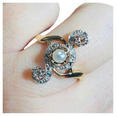 Baroque Diamond And Pearl Ring, 18 Carat Gold, Rose-cut Diamonds, Late 19th Cent