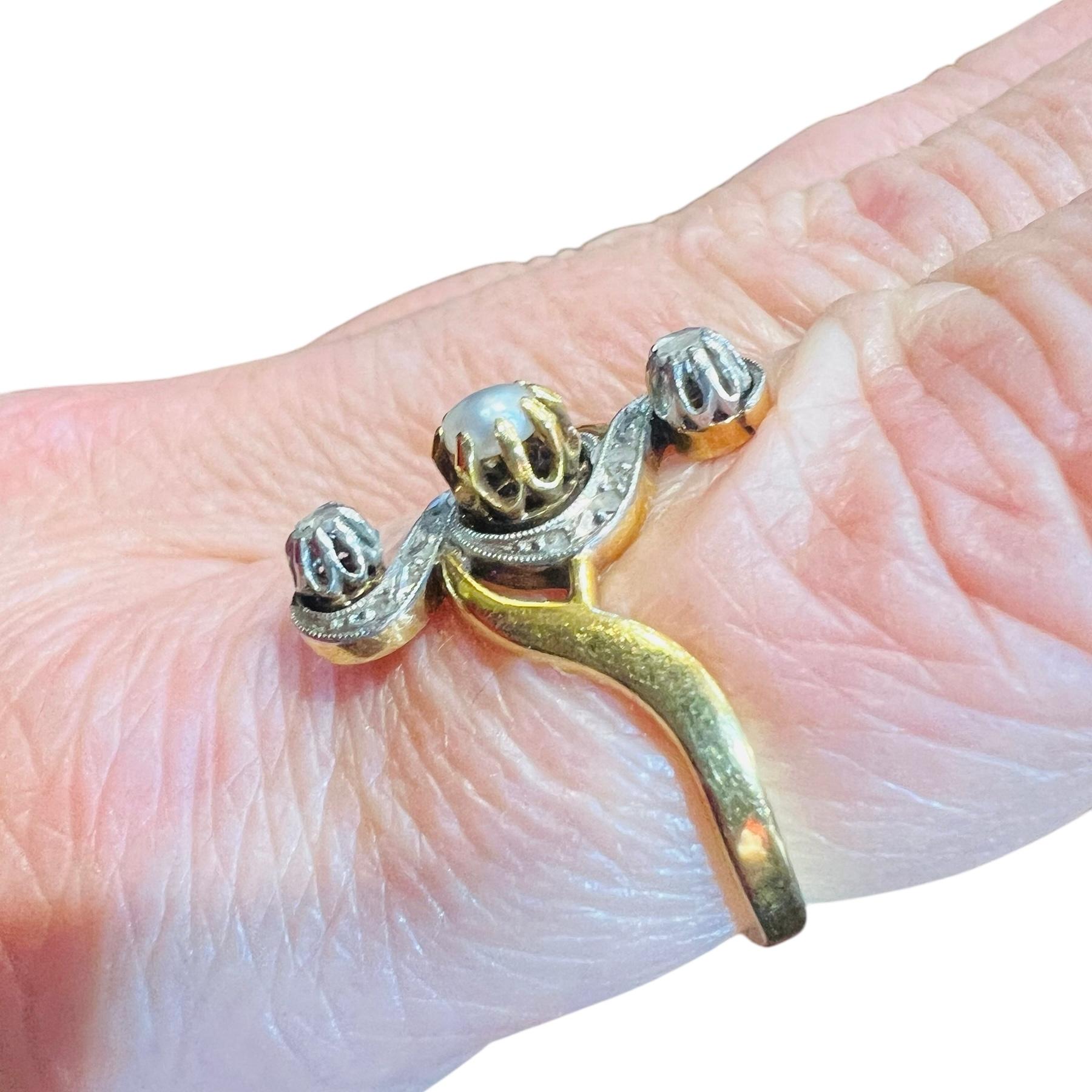 Anillo barroco de diamantes y perlas, oro de 18 quilates, diamantes talla rosa, finales del siglo XIX Corte rosa en venta