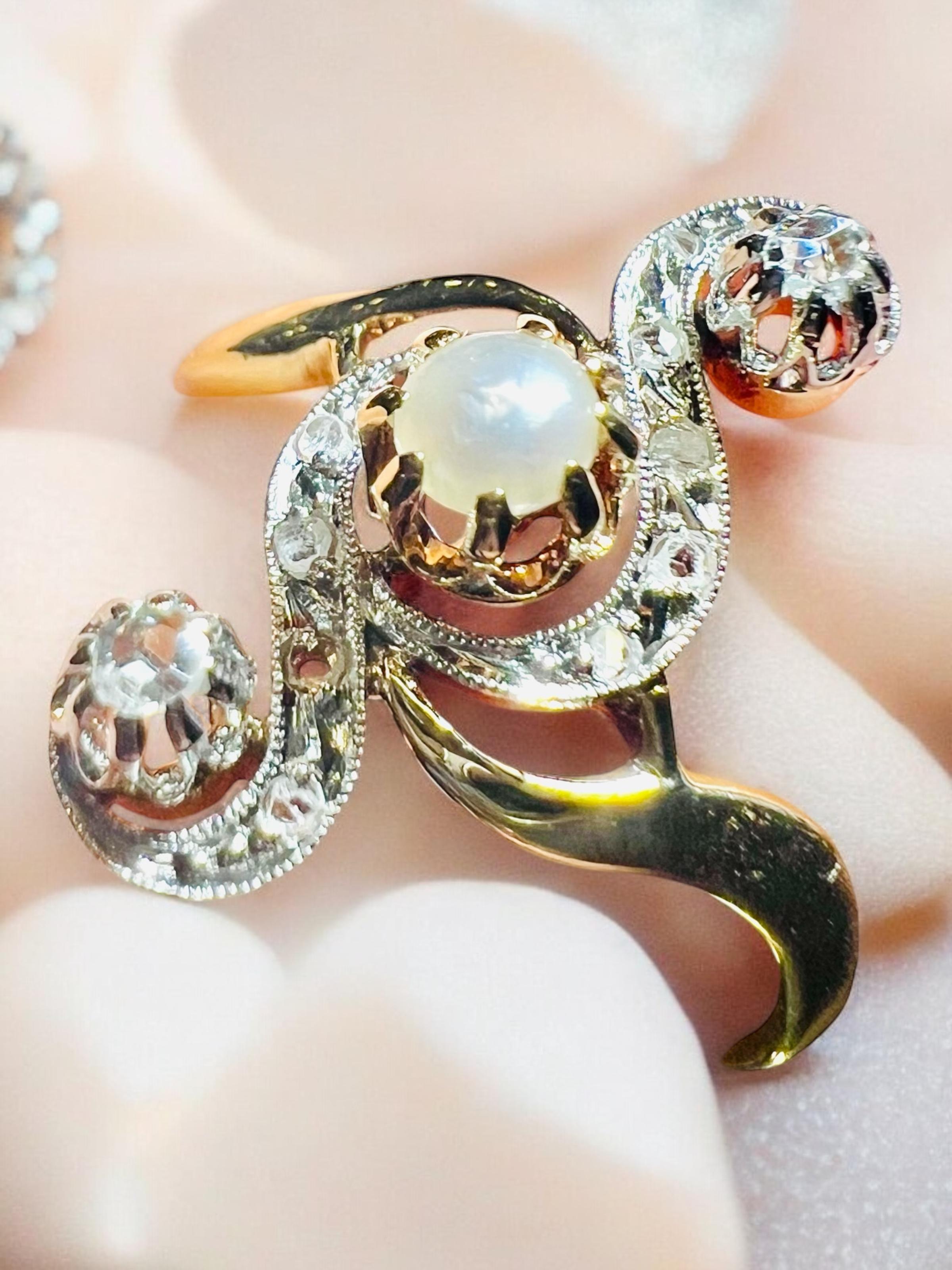 Anillo barroco de diamantes y perlas, oro de 18 quilates, diamantes talla rosa, finales del siglo XIX en venta 2