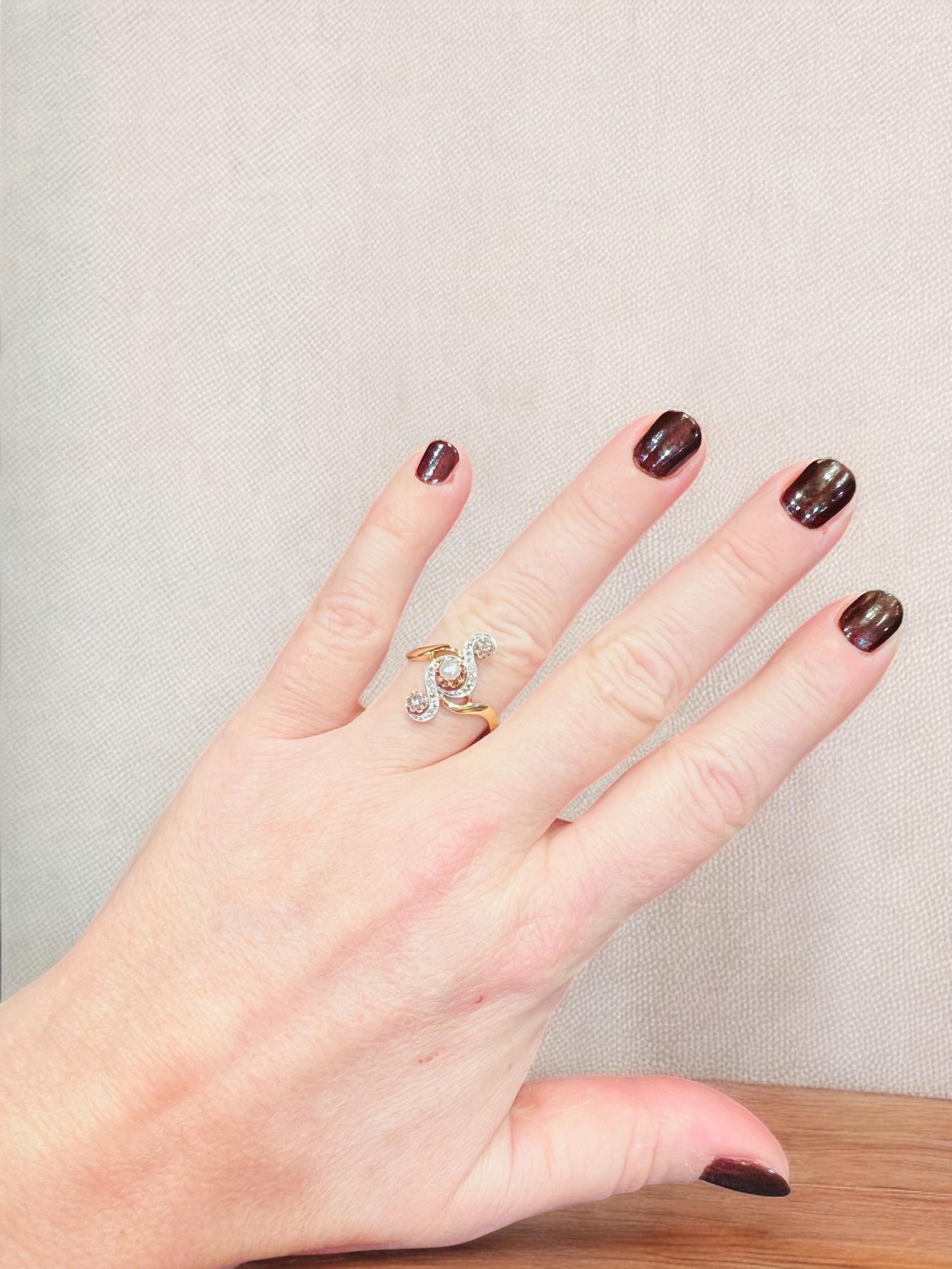 Anillo barroco de diamantes y perlas, oro de 18 quilates, diamantes talla rosa, finales del siglo XIX en venta 3