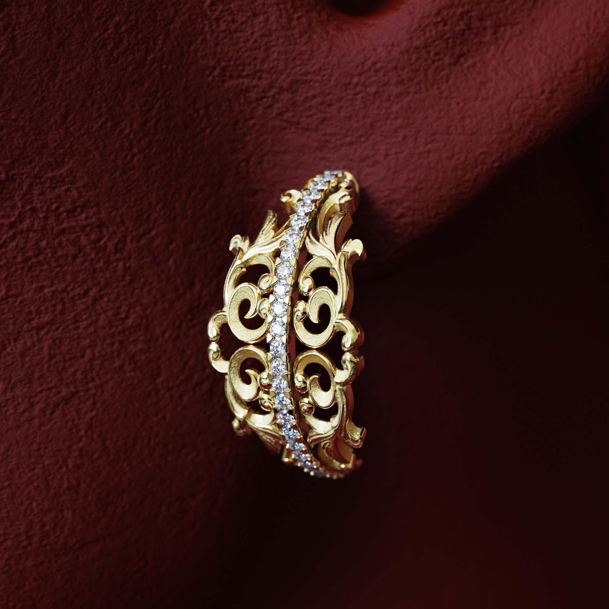 Orecchini a cerchio con diamanti barocchi in oro 18k - Fatti a mano in Italia in vendita 4