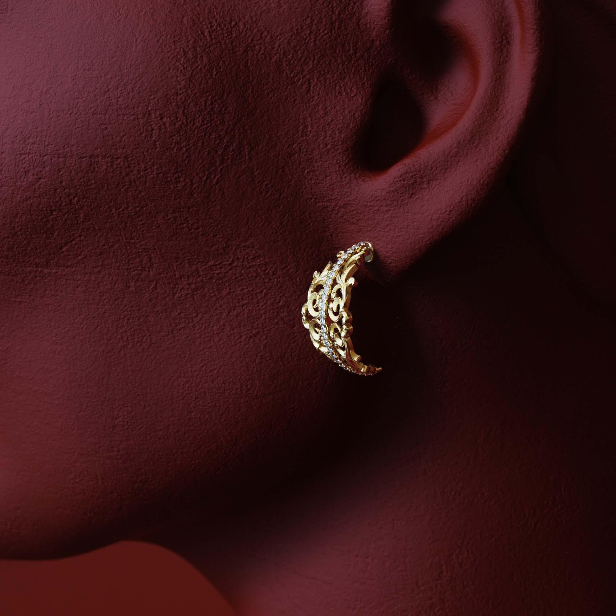 Orecchini a cerchio con diamanti barocchi in oro 18k - Fatti a mano in Italia in vendita 5