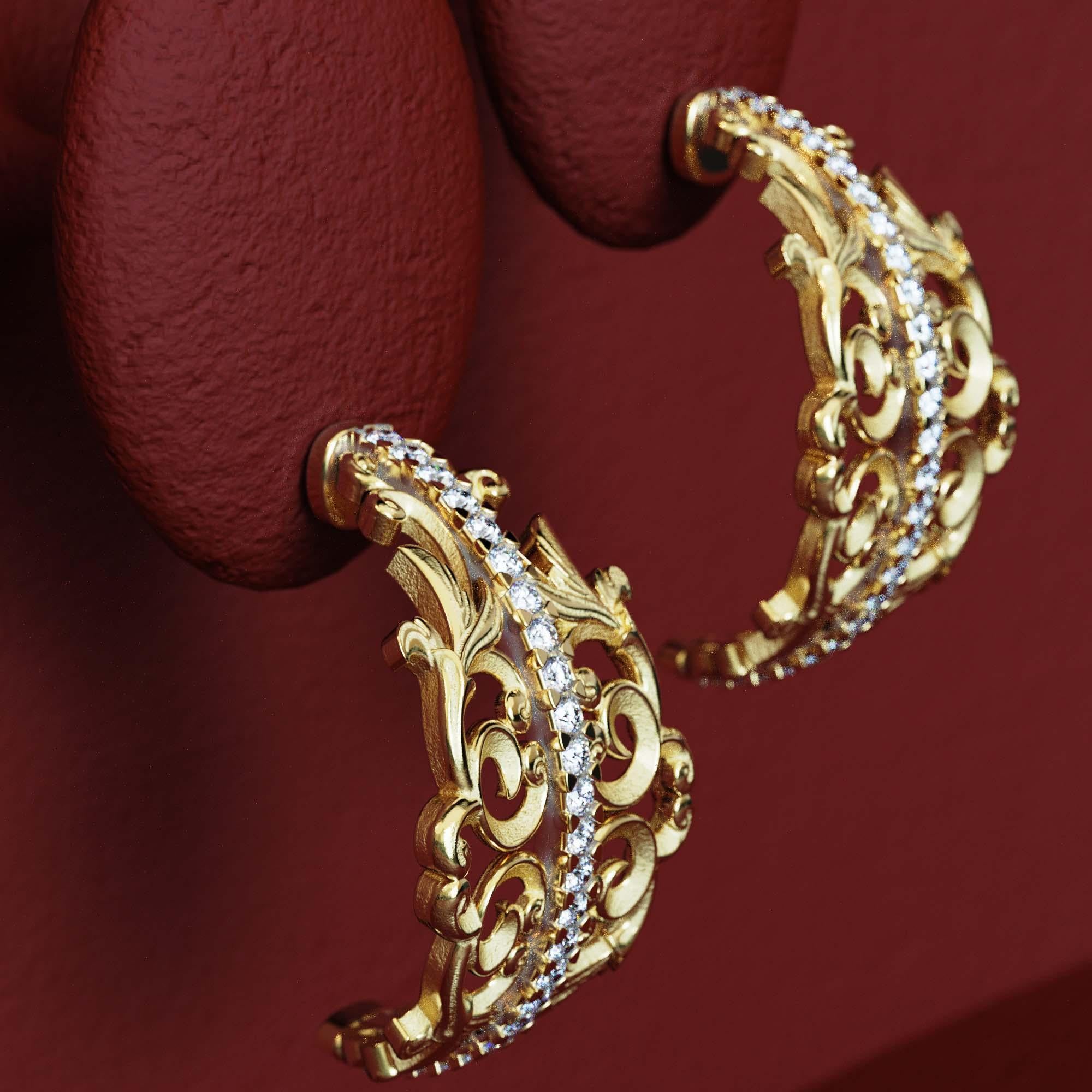Orecchini a cerchio con diamanti barocchi in oro 18k - Fatti a mano in Italia in vendita 1