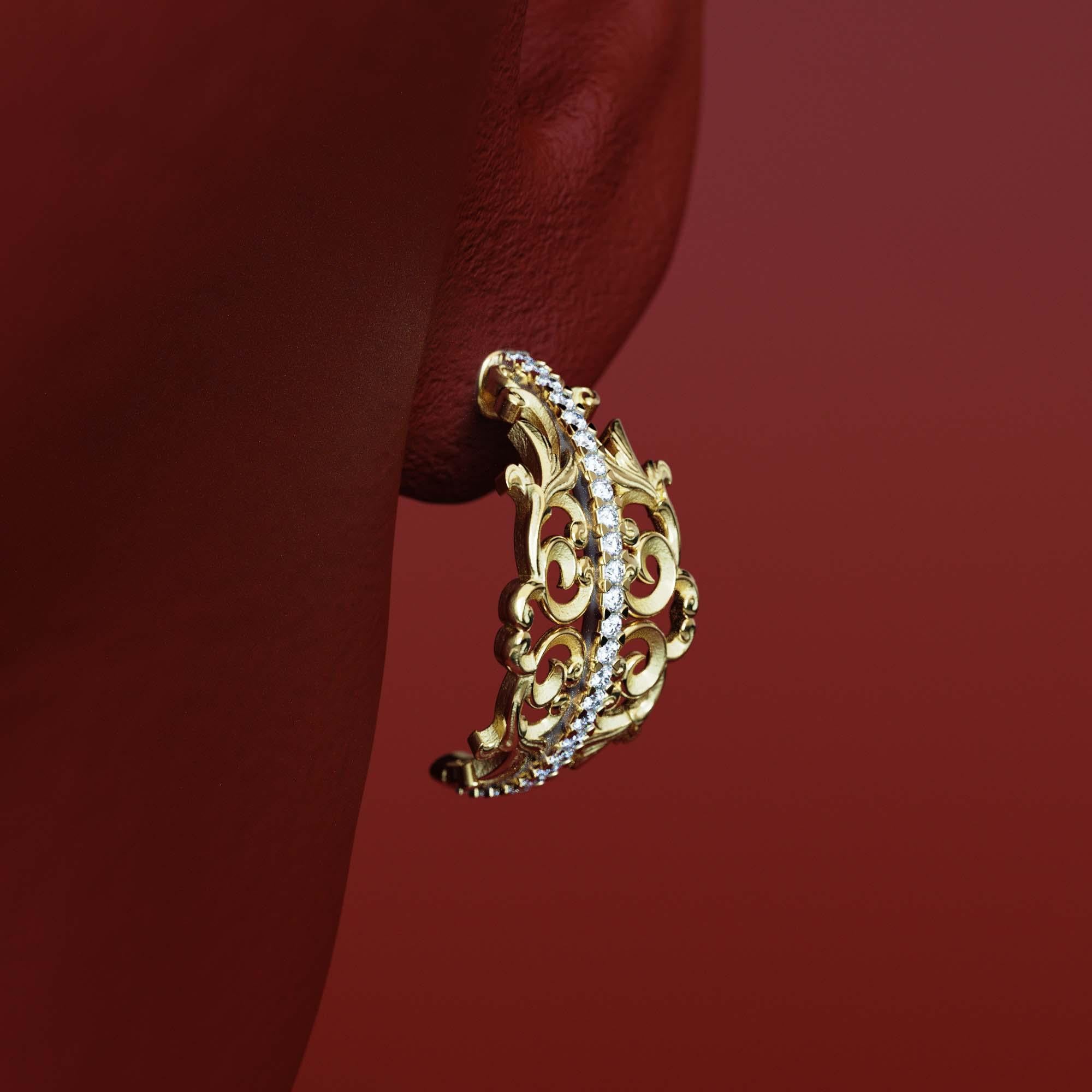 Orecchini a cerchio con diamanti barocchi in oro 18k - Fatti a mano in Italia in vendita 3