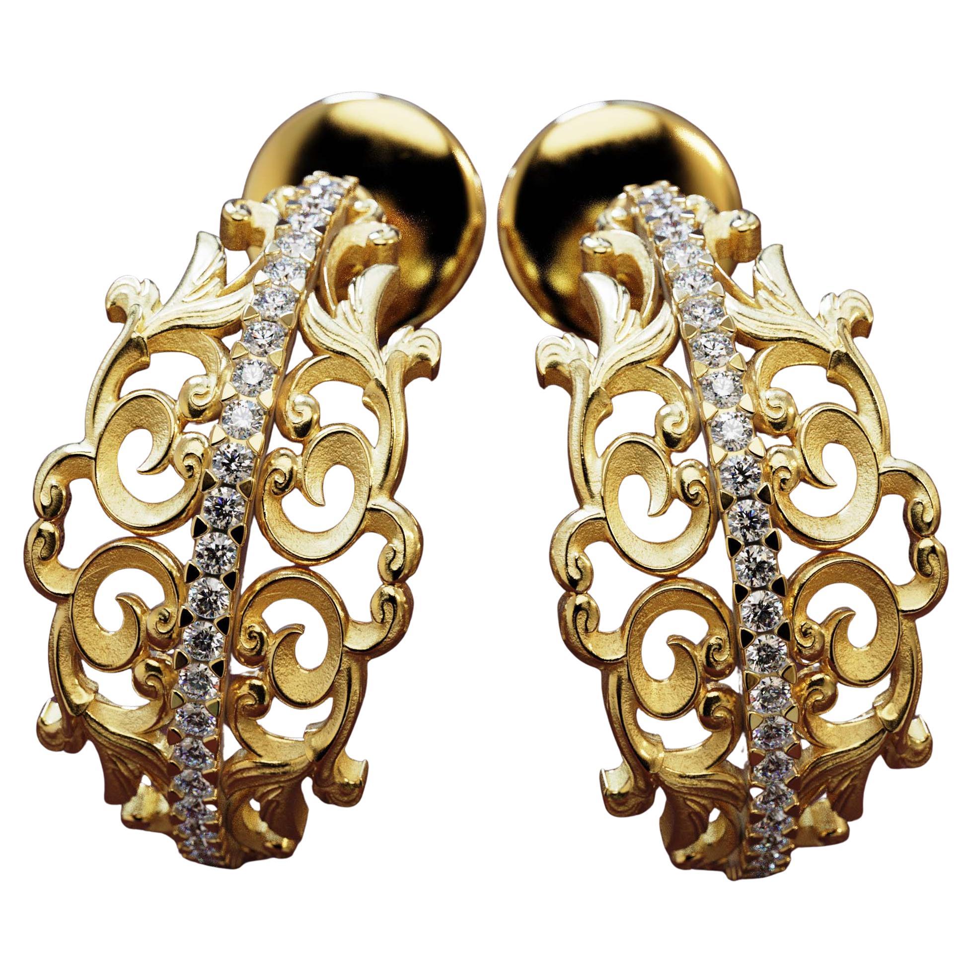 Orecchini a cerchio con diamanti barocchi in oro 18k - Fatti a mano in Italia in vendita