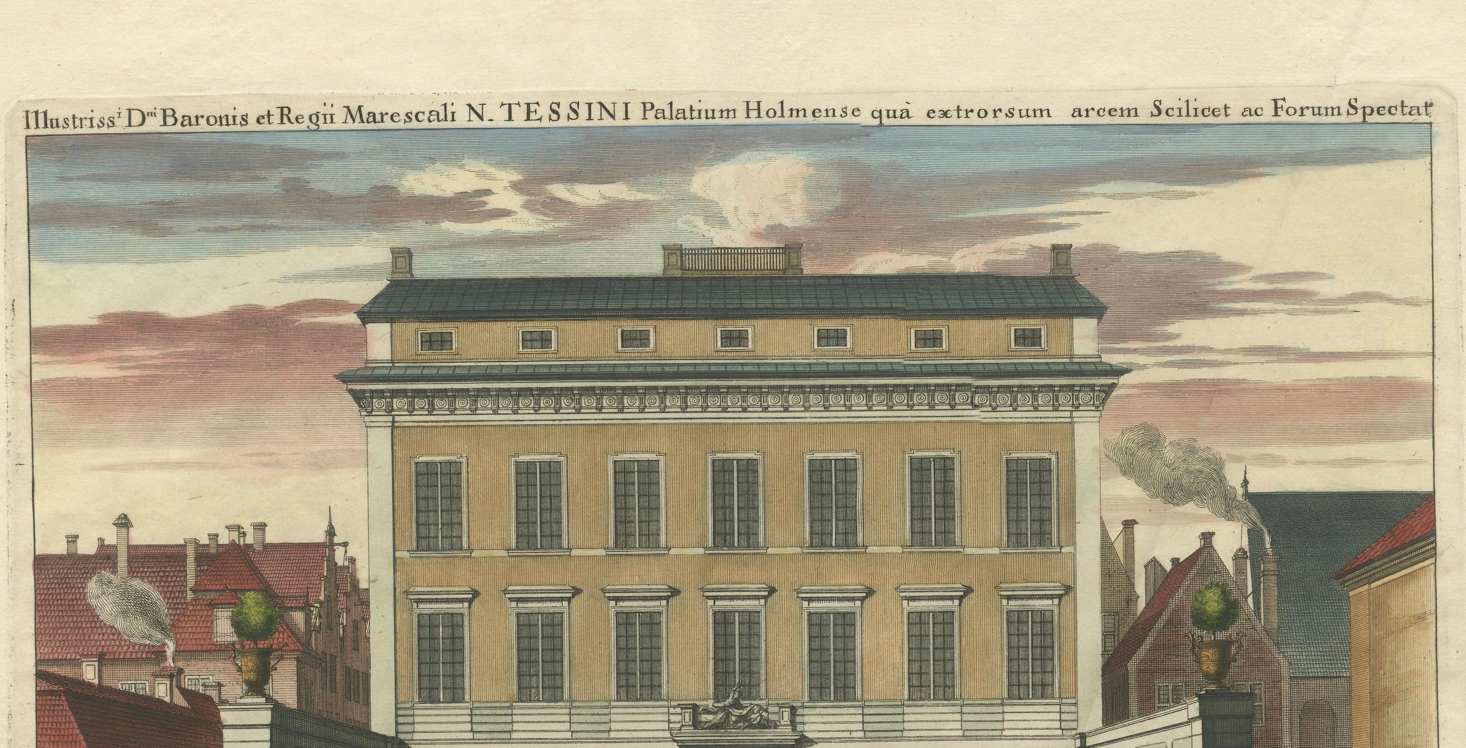 Early 18th Century Baroque Dignity: Tessin Palace in Stockholm Captured by J. van den Aveelen, 1702 For Sale