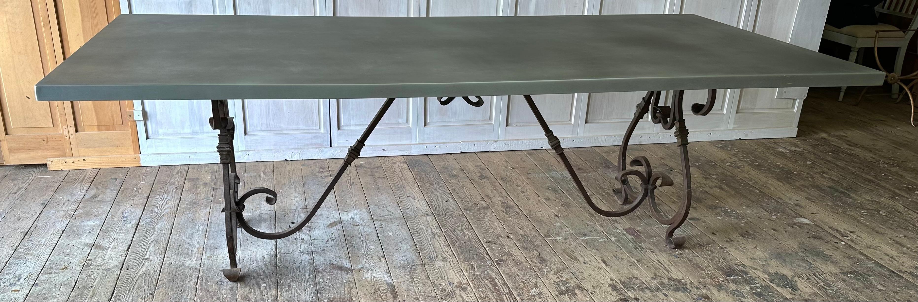 Baroque Dining Table Base with Large Zinc top In Good Condition For Sale In Sheffield, MA
