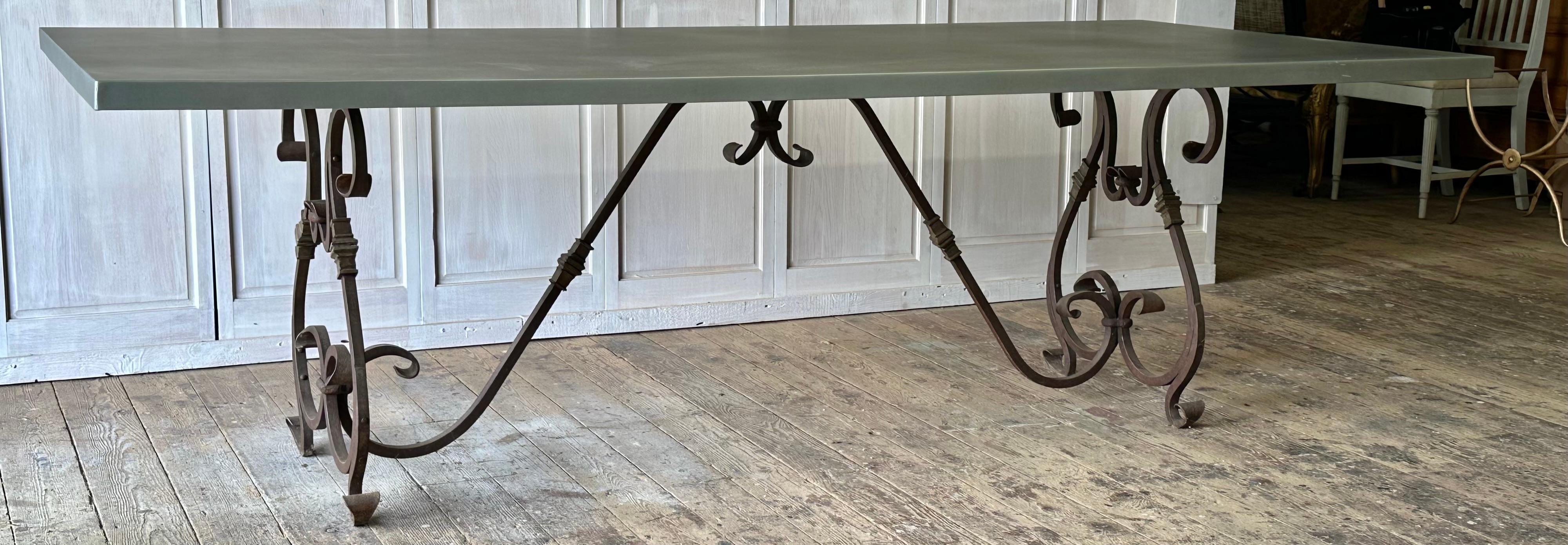Contemporary Baroque Dining Table Base with Large Zinc top For Sale
