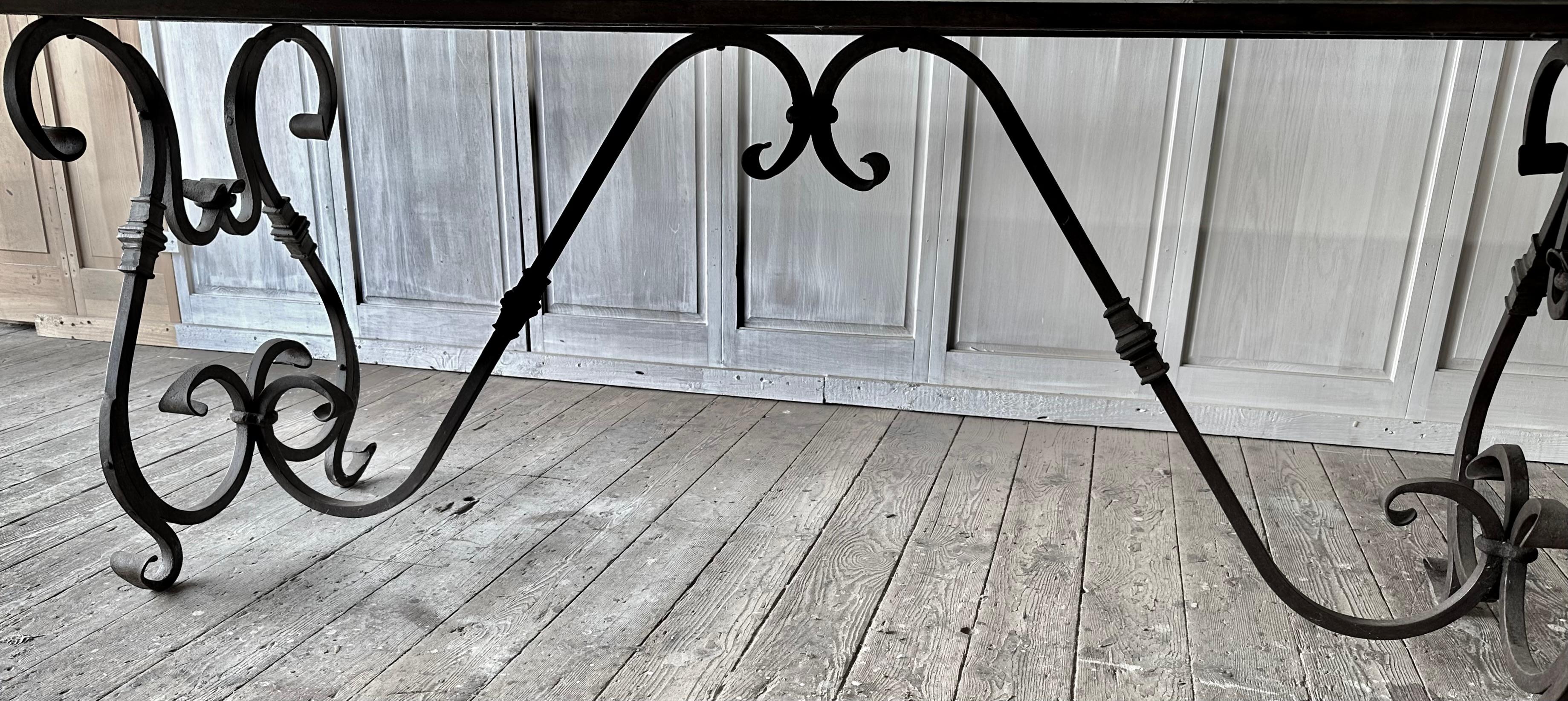 Iron Baroque Dining Table Base with Large Zinc top For Sale