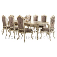 Baroque Dining Table in Ivory Finish and Gold Leaf Details by Modenese