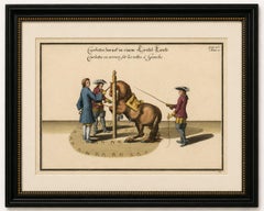Grabado barroco de entrenamiento de caballos de doma, Escuela de Equitación de Newcastle, c.1700