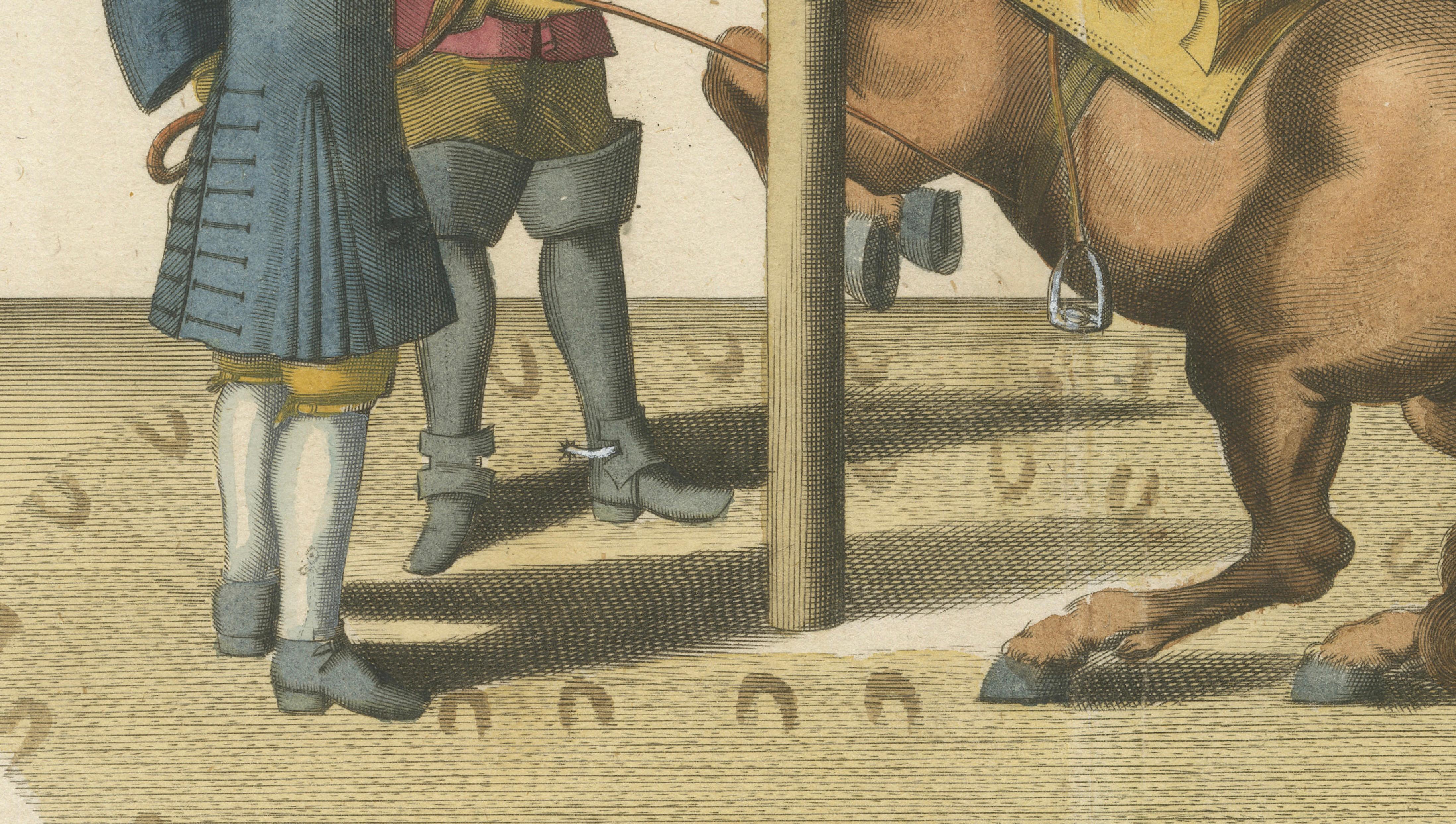 Baroque Dressage Horse Training Engraving, Newcastle Riding School, c.1700