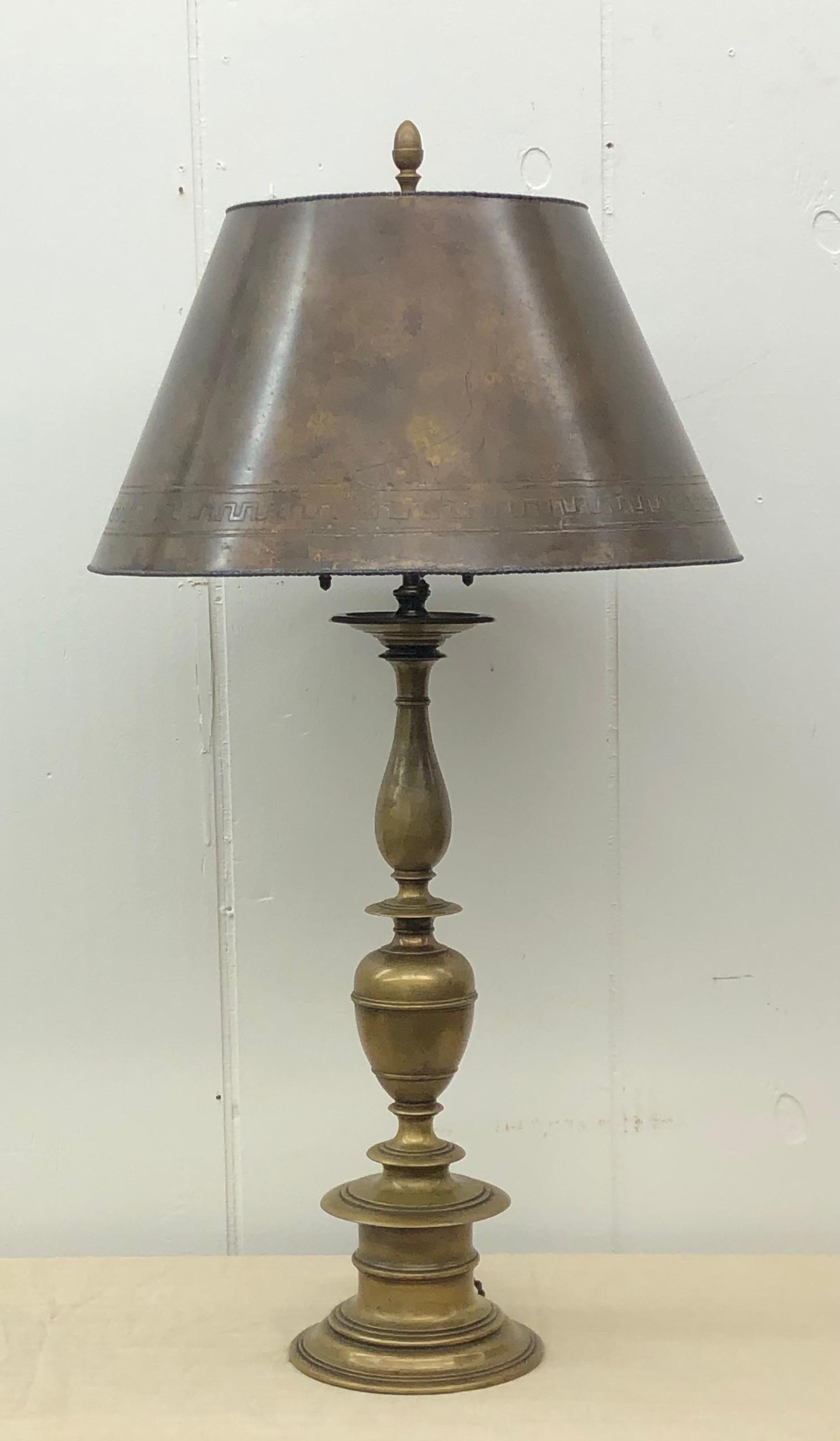  Baroque E. F. Caldwell Bronze Lamp with Greek Key Patinated Brass Shade 5