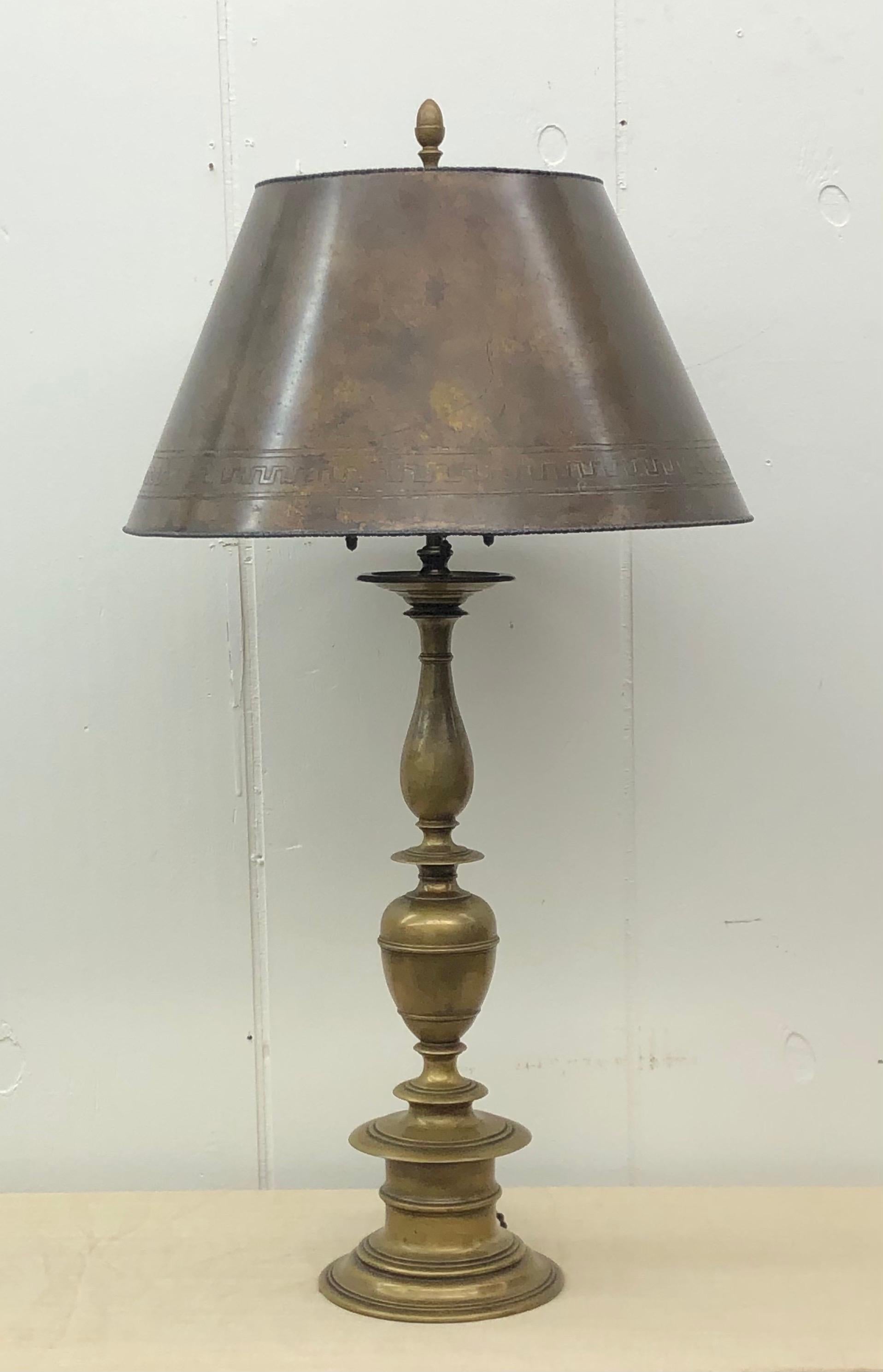  Baroque E. F. Caldwell Bronze Lamp with Greek Key Patinated Brass Shade 6