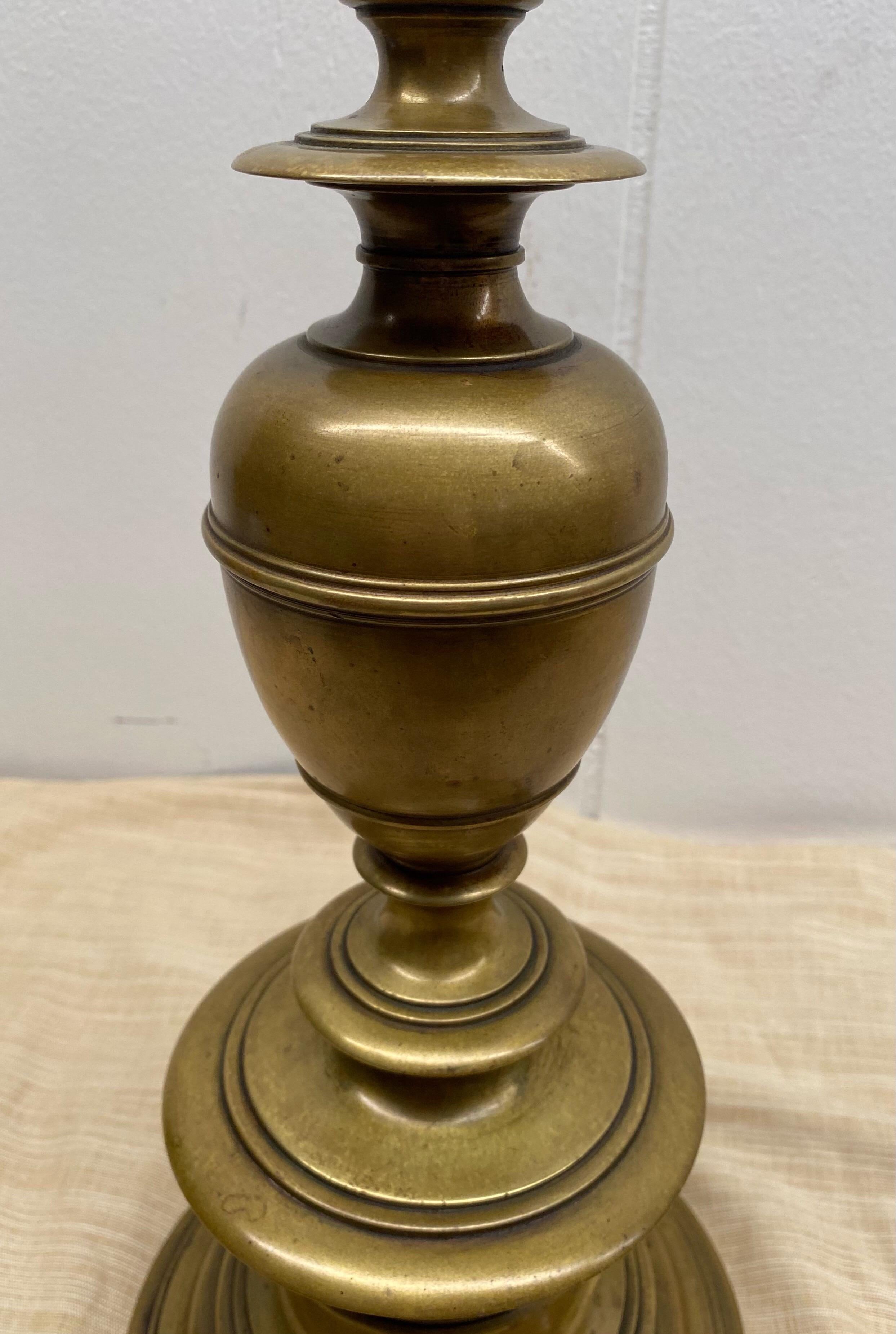 20th Century  Baroque E. F. Caldwell Bronze Lamp with Greek Key Patinated Brass Shade