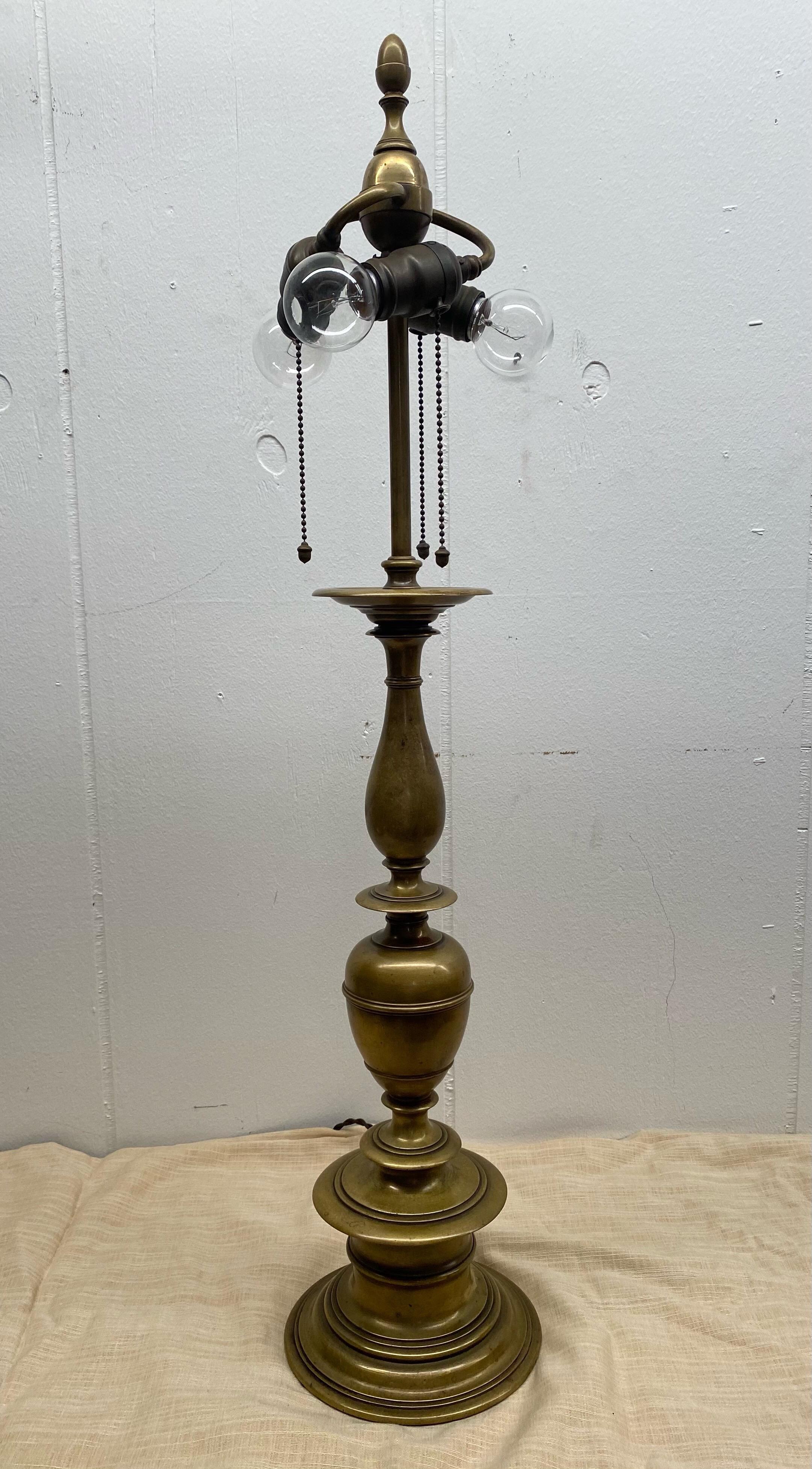  Baroque E. F. Caldwell Bronze Lamp with Greek Key Patinated Brass Shade 4