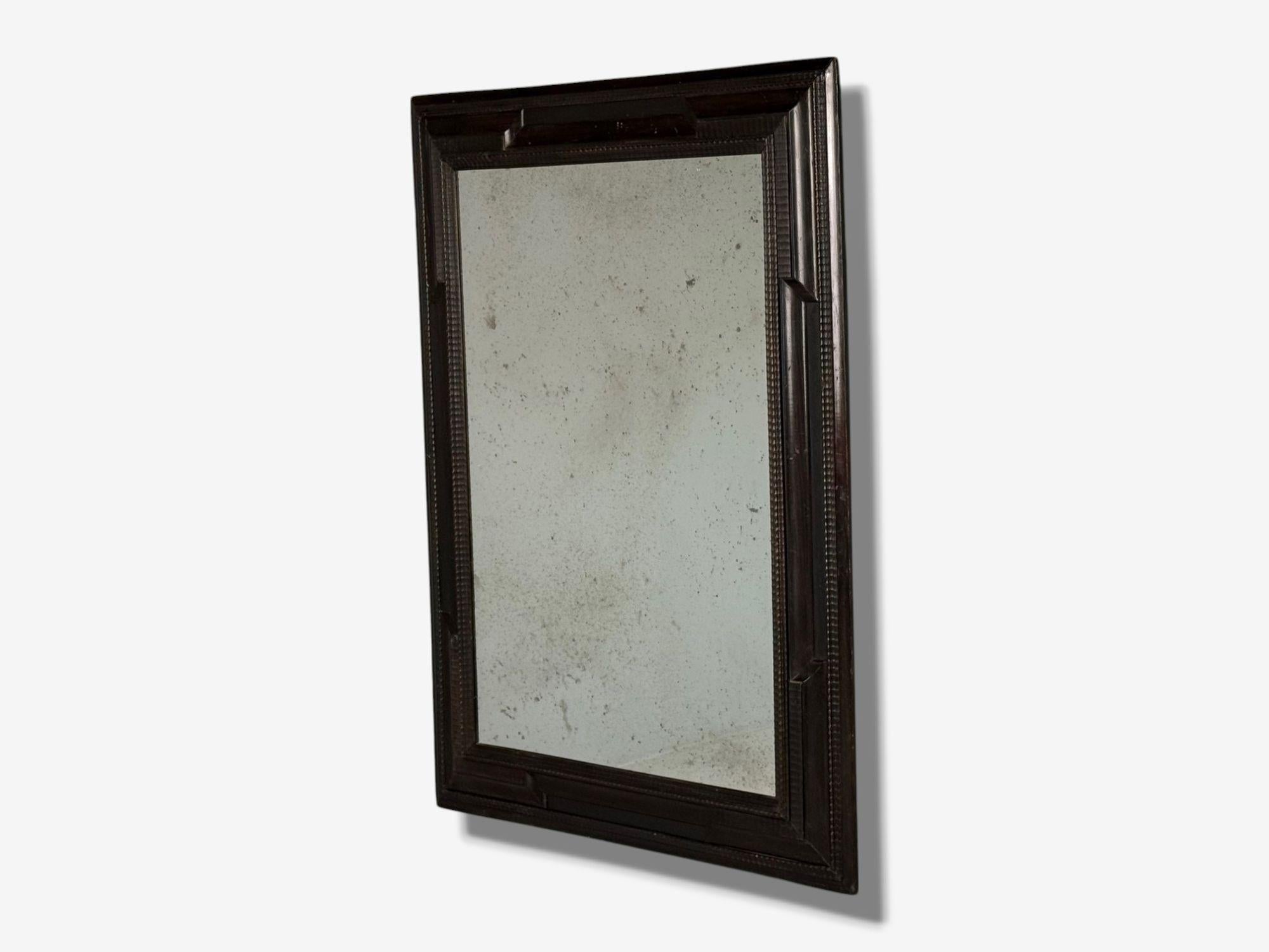 Baroque, Ebonized Wood, Dutch Ripple Frame, Large Wall Mirror, 19th C. In Distressed Condition For Sale In Manhasset, NY