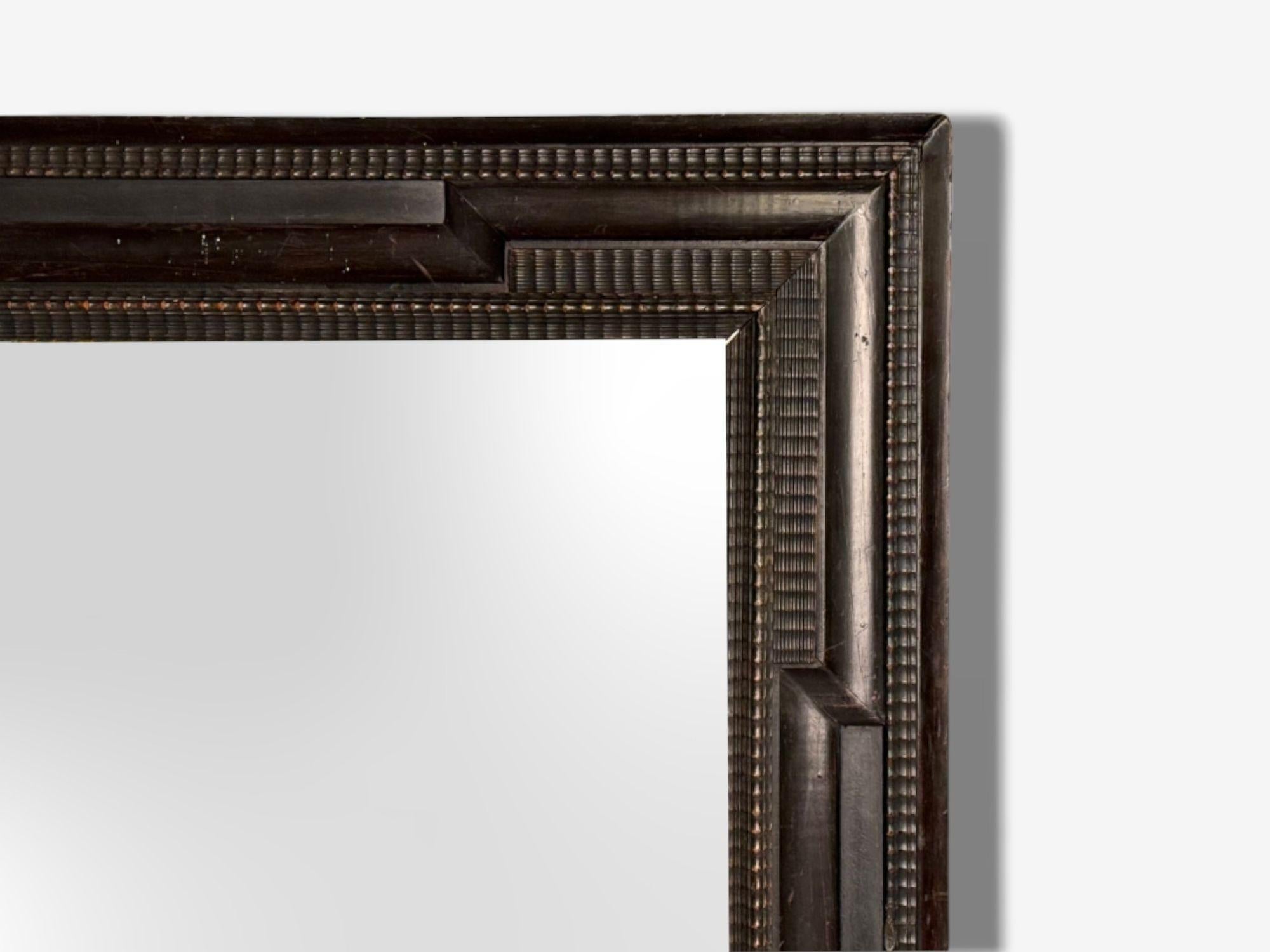 19th Century Baroque, Ebonized Wood, Dutch Ripple Frame, Large Wall Mirror, 19th C. For Sale
