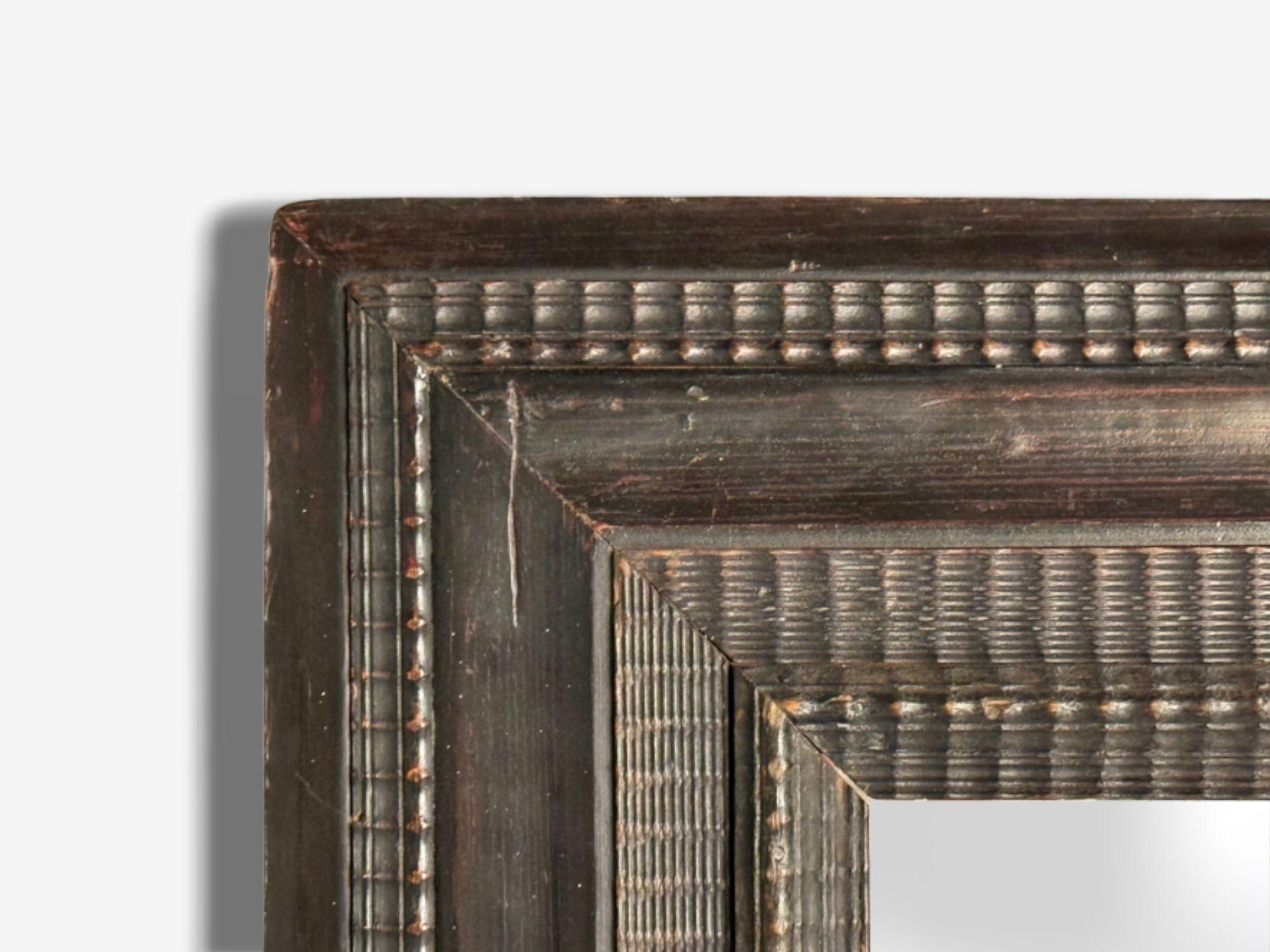 Baroque, Ebonized Wood, Dutch Ripple Frame, Large Wall Mirror, 19th C. For Sale 1