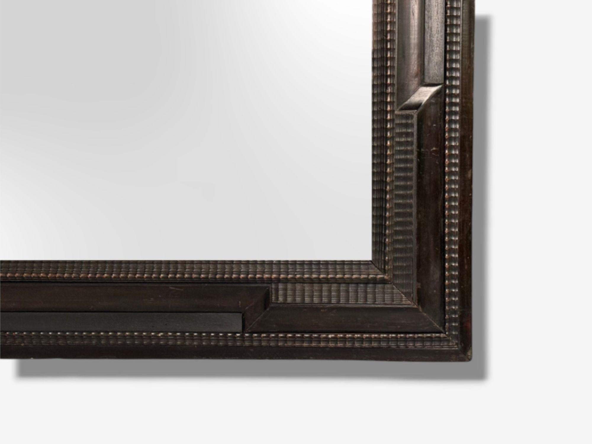 Baroque, Ebonized Wood, Dutch Ripple Frame, Large Wall Mirror, 19th C. For Sale 2