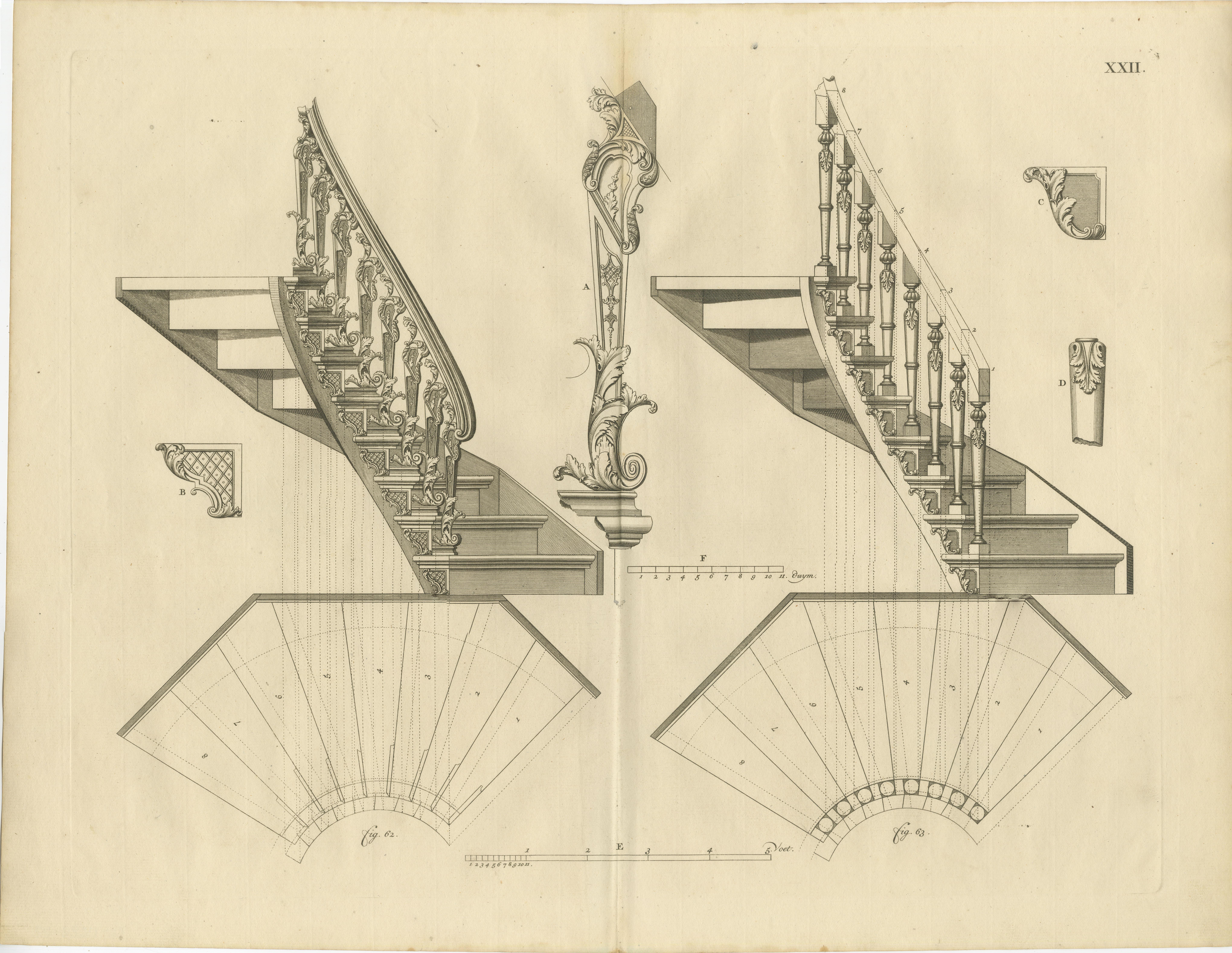 Engraved Baroque Elegance: Van der Horst's Staircase Engravings, 1739 For Sale