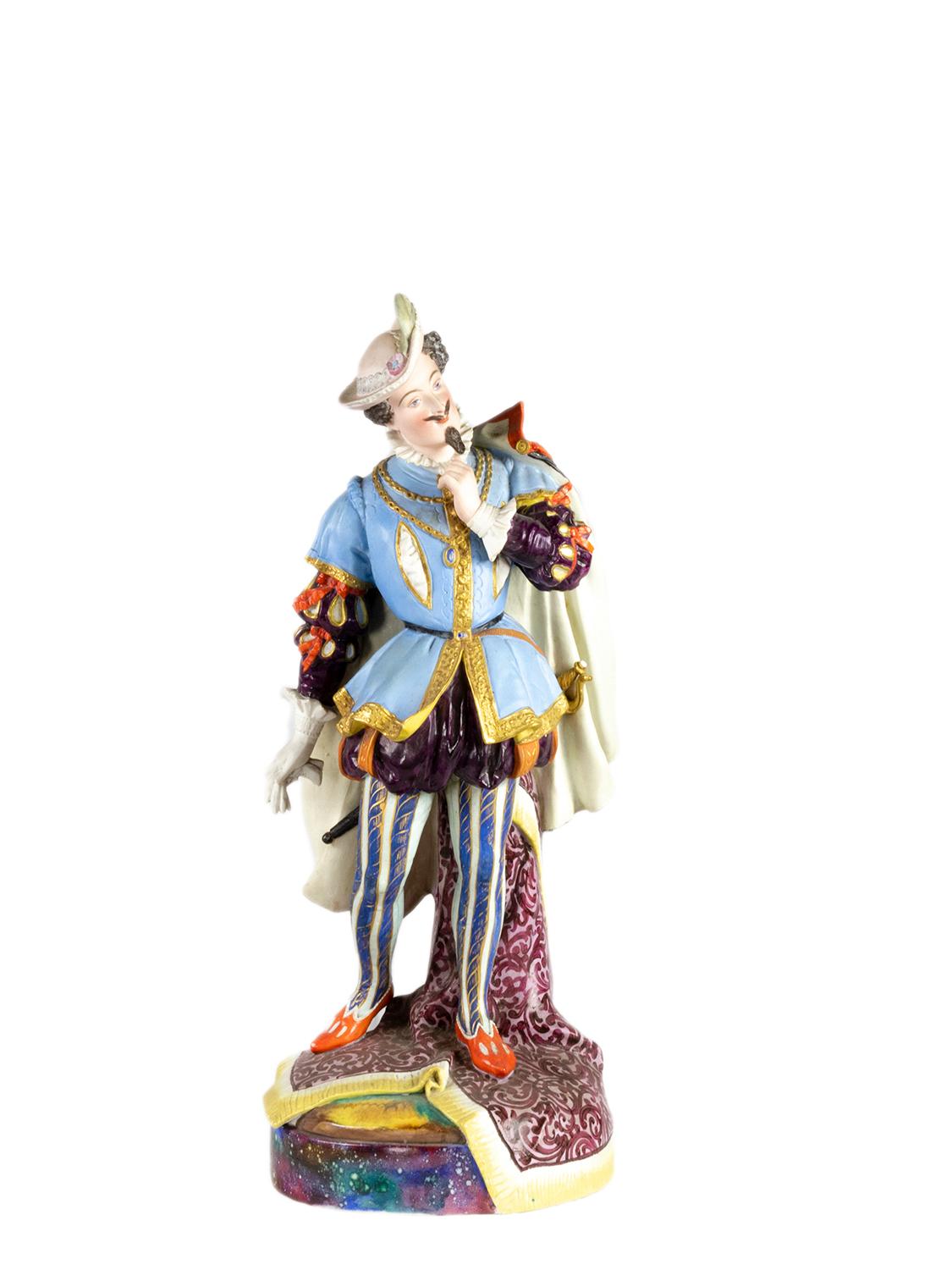Porcellana Statue barocche in maiolica, Creil et Montereau, XIX secolo in vendita