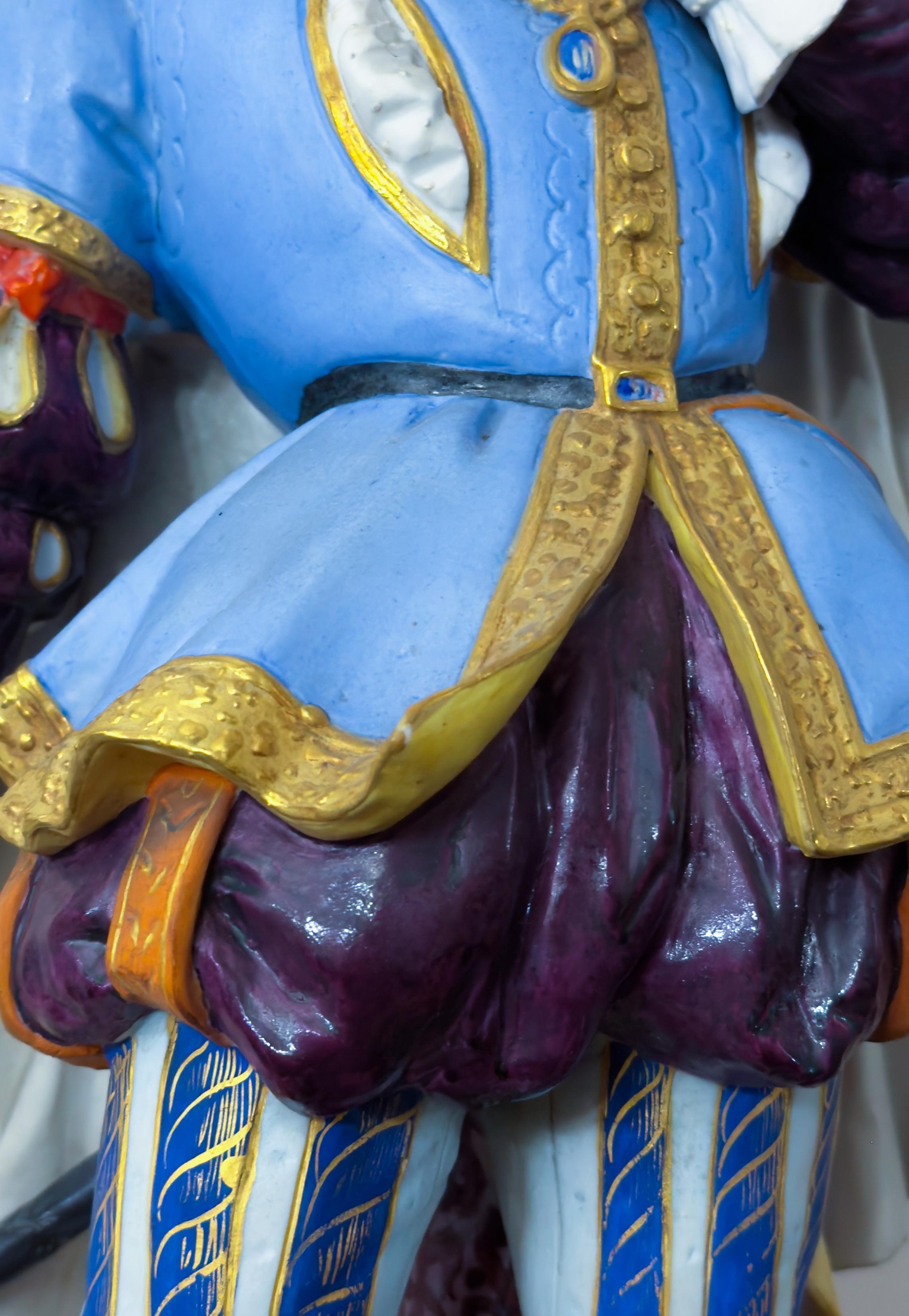 Francese Statue di maiolica barocca, Creil et Montereau, statuette di grandi dimensioni, XIX secolo in vendita