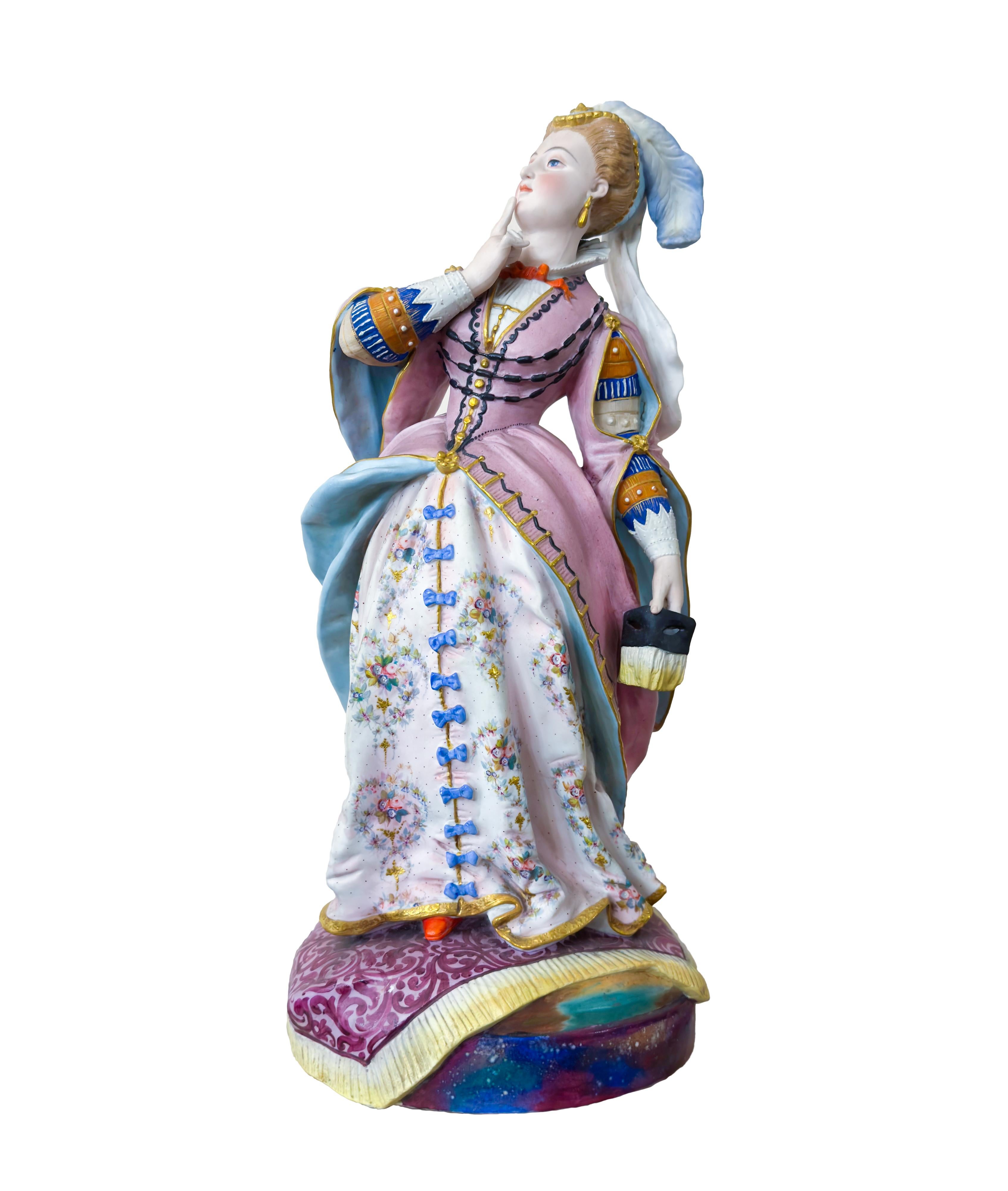 Statue di maiolica barocca, Creil et Montereau, statuette di grandi dimensioni, XIX secolo In condizioni buone in vendita a Lisbon, PT