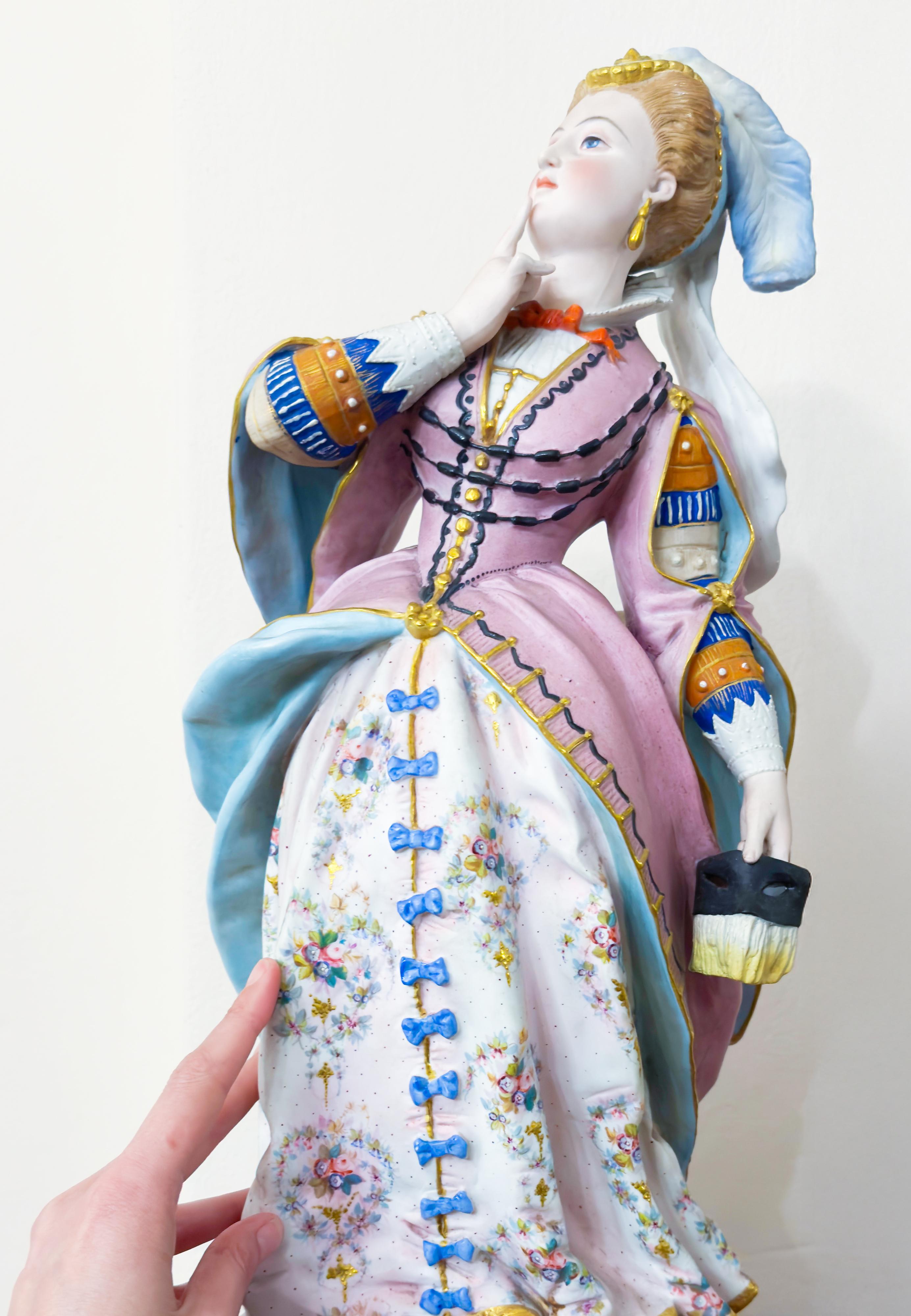 Porcellana Statue di maiolica barocca, Creil et Montereau, statuette di grandi dimensioni, XIX secolo in vendita