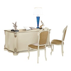 Baroque Figuerd Office Desk with Gold Leaf Details and Veneer by Modenese Luxury