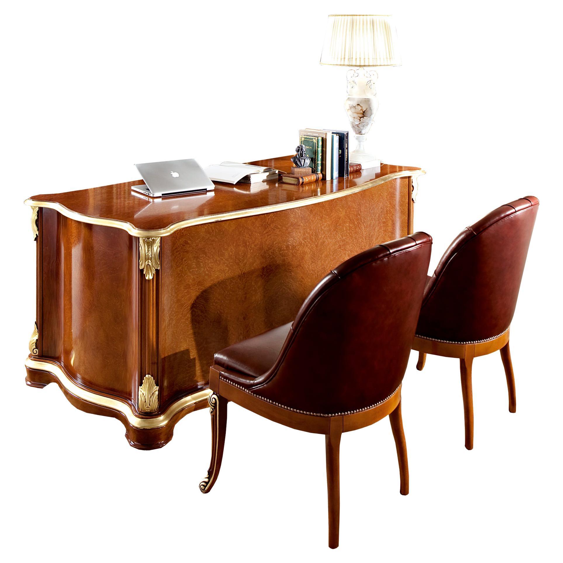 Barocker Figuerd-Büro-Schreibtisch aus dem Barock mit Blattgolddetails und Furnier von Modenese Luxury im Angebot