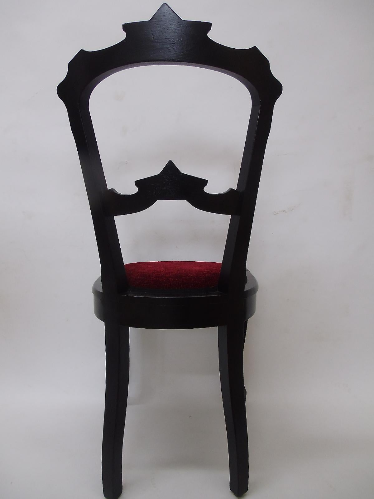 German Baroque Finca Chair in Stained Black with New Red Upholstery For Sale