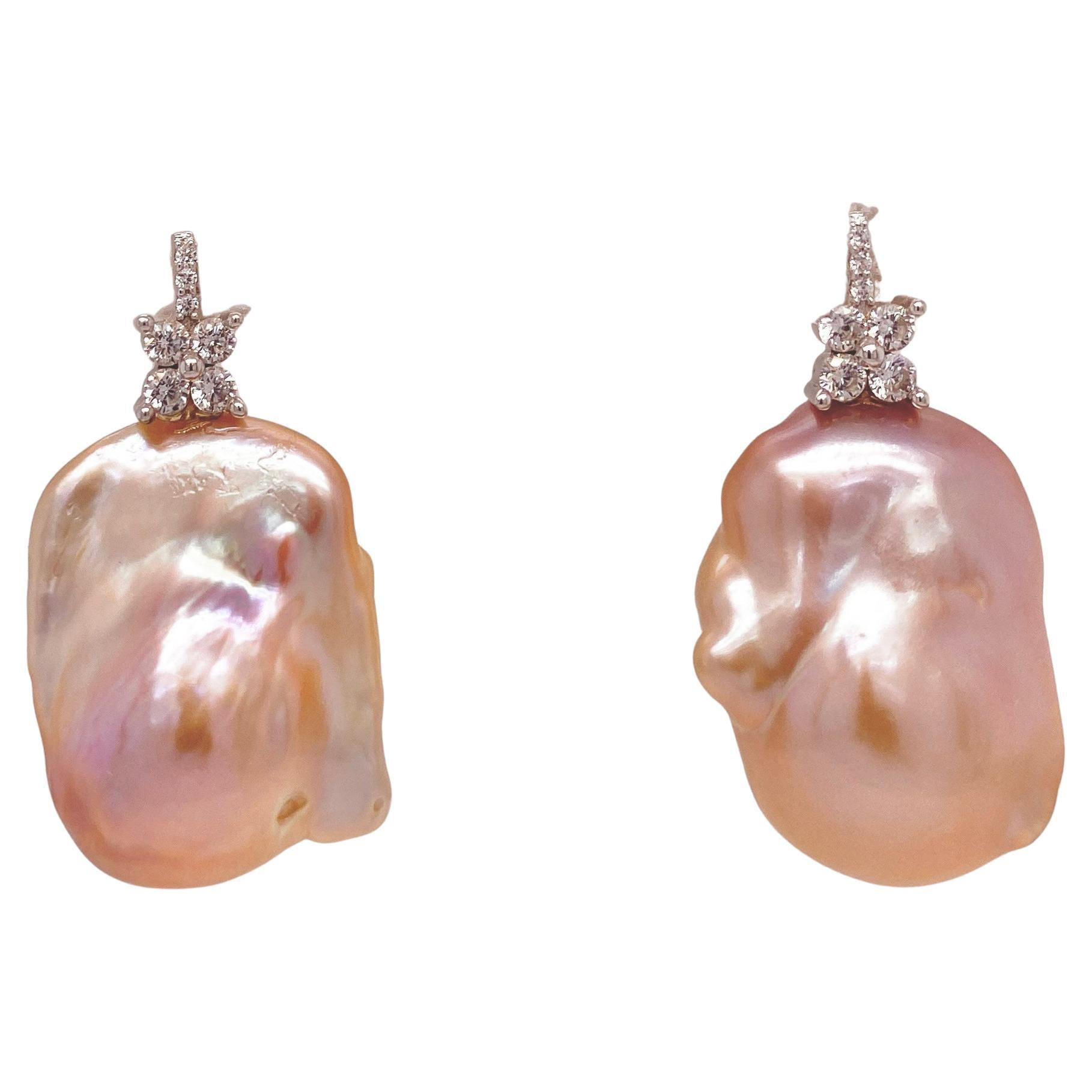 Baroque Fine Light Pink Natural Fresh Water Pearl Earrings For Sale