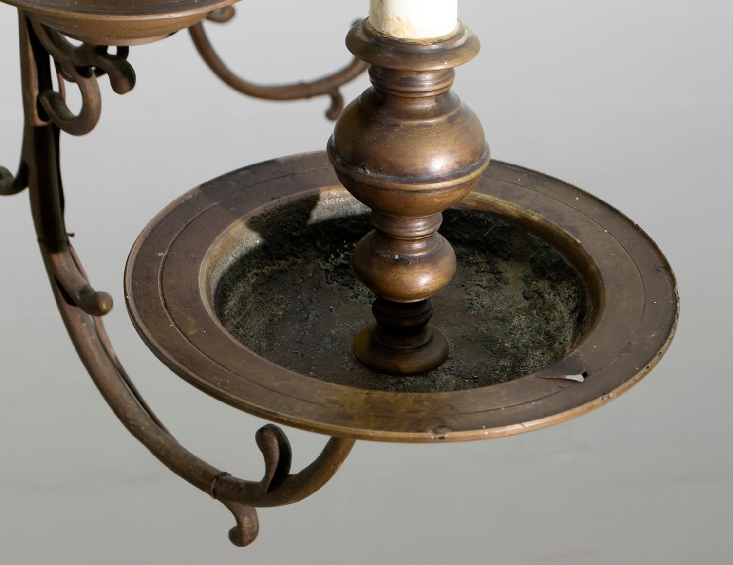 Baroque Five-Armed Italian Bronze Chandelier, 1700s For Sale 8