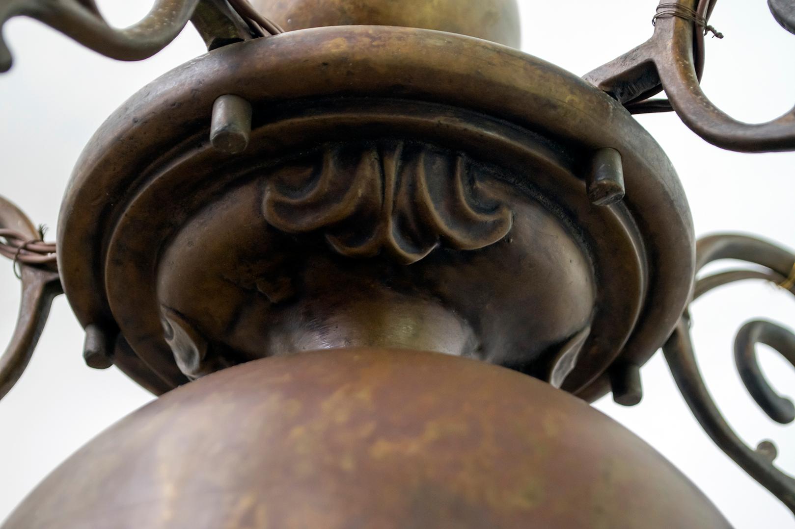 Barocker fünfarmiger italienischer Bronze-Kronleuchter, 1700er Jahre im Angebot 4