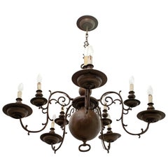 Baroque Five-Armed Italian Bronze Chandelier, 1700s