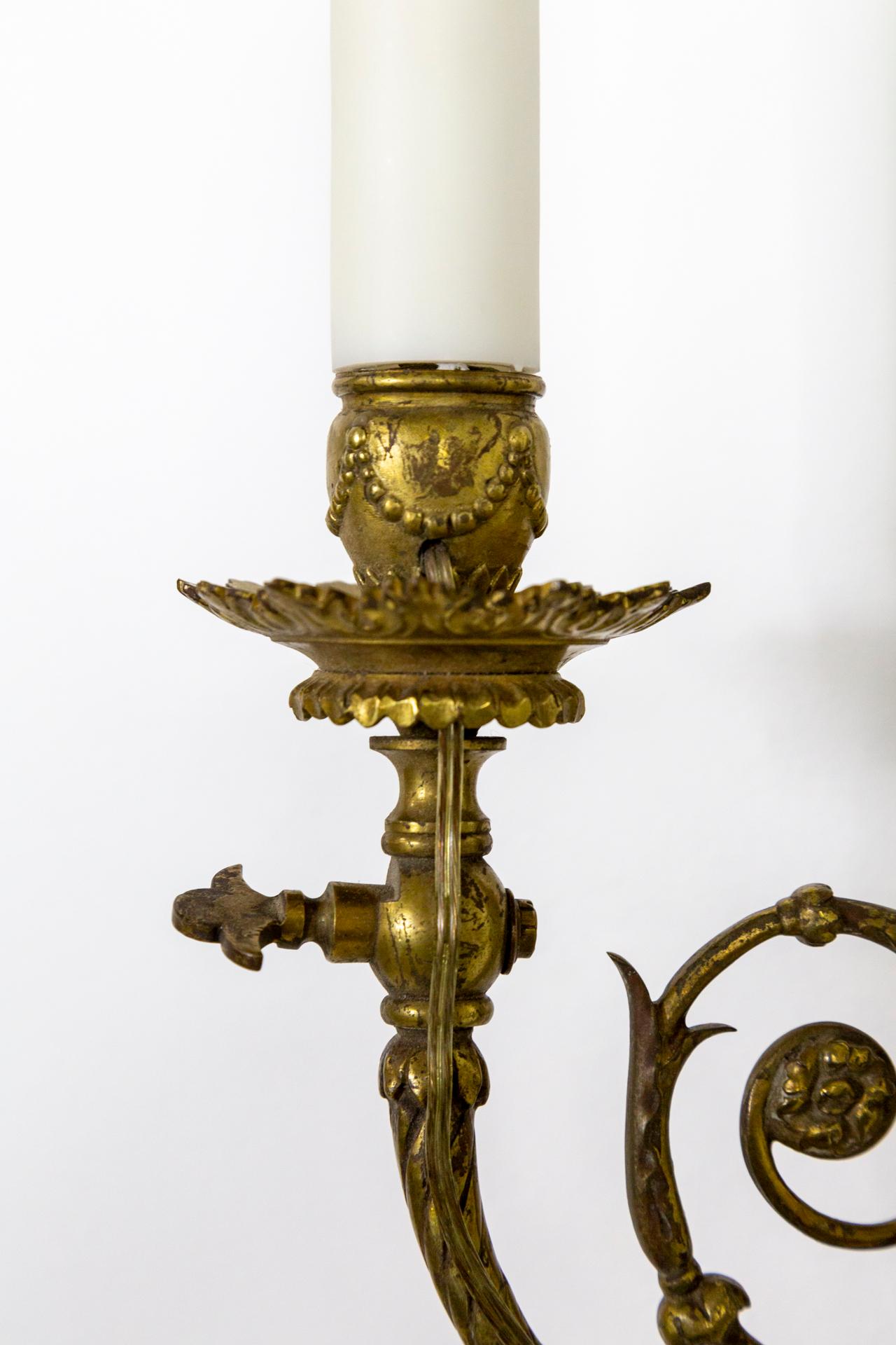 Baroque Foliate 3-Arm Brass Sconces w/ Griffin Heads 'Pair' 1