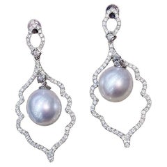 【Lustre Arc】Baroque Frame Aurora South Sea Pearl Diamond Drop Earrings