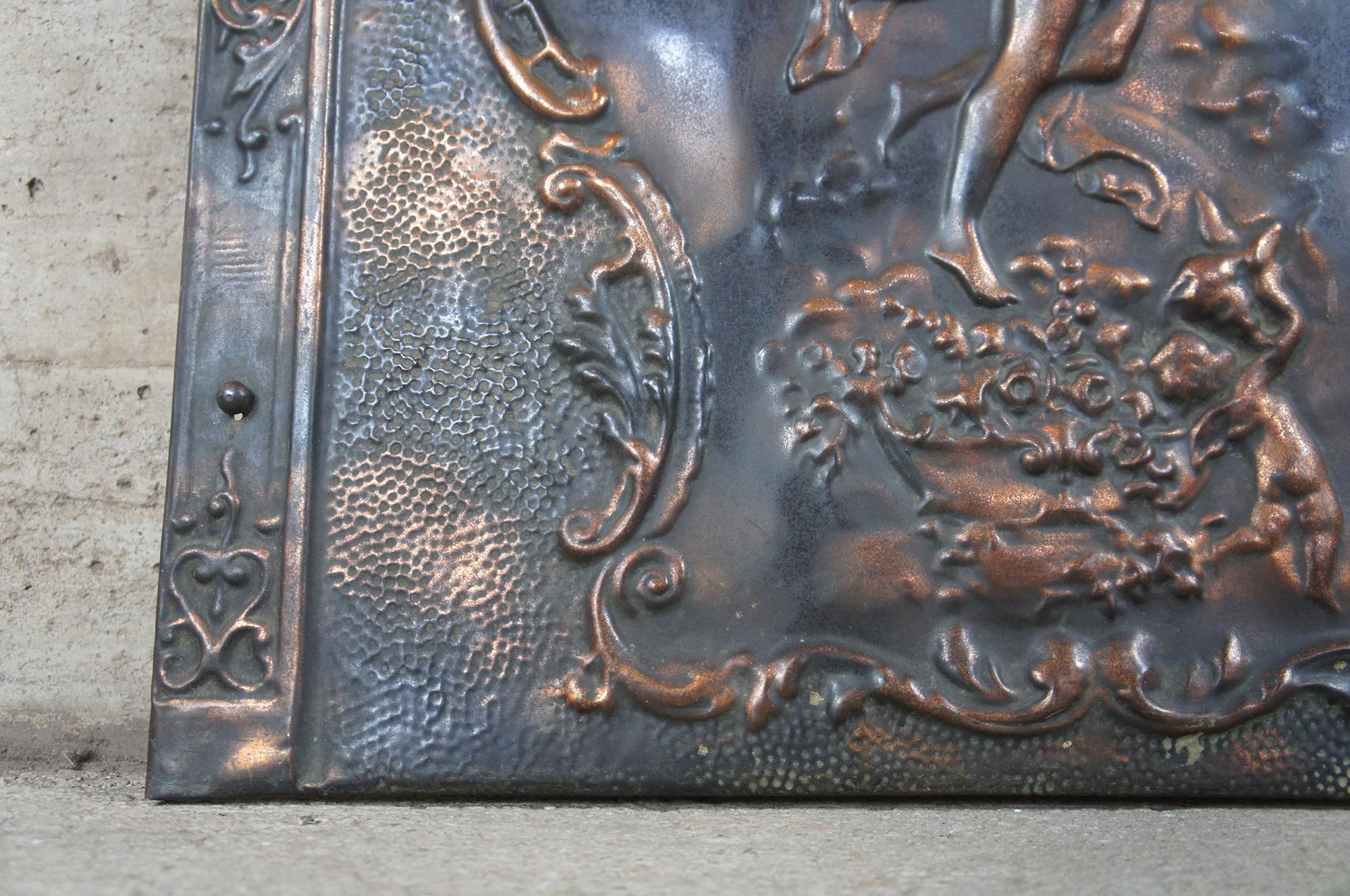20th Century Baroque French Man with Torch Pressed Metal Fireplace Summer Cover Wall Plaque