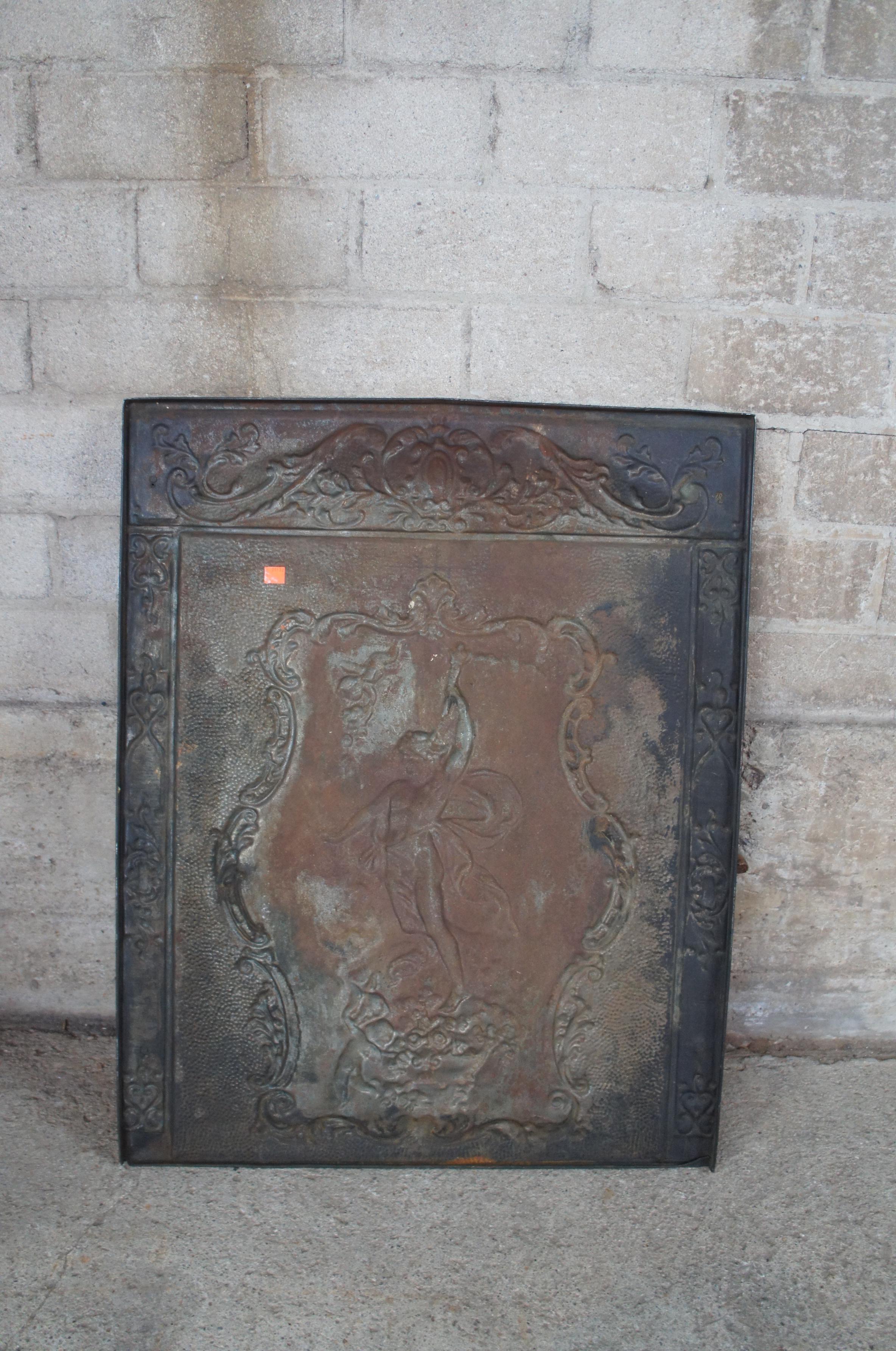Baroque French Man with Torch Pressed Metal Fireplace Summer Cover Wall Plaque 1