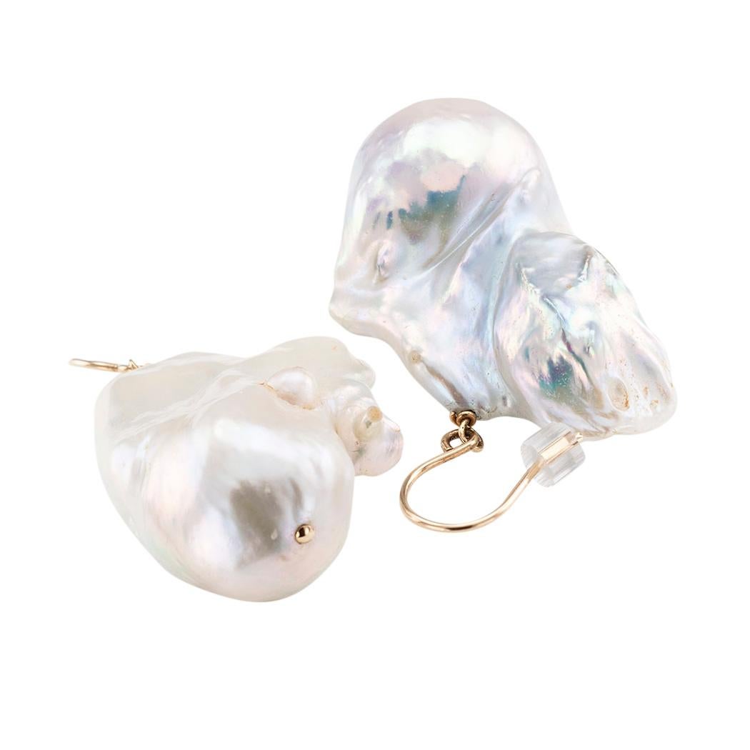 Contemporary Baroque Fresh Water Cultured Pearl Gold Drop Earrings