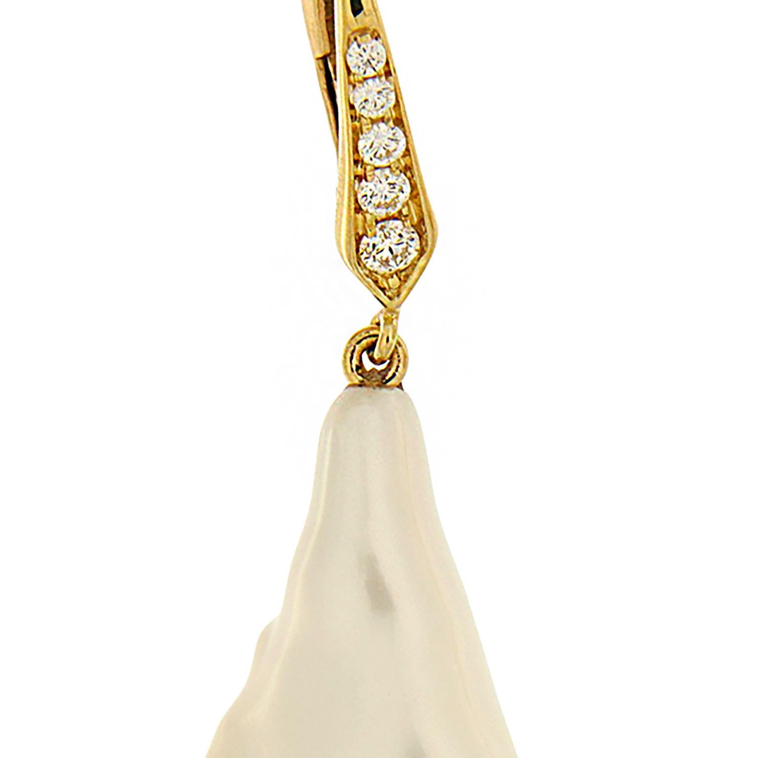 Women's Baroque Fresh Water Pearl diamond gold Earrings