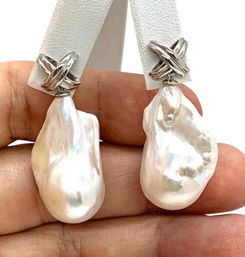 Modern Baroque Fresh Water Pearl Earrings 14k Gold Certified 