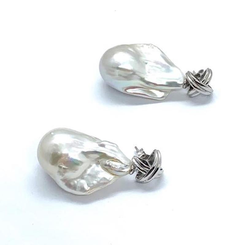Round Cut Baroque Fresh Water Pearl Earrings 14k Gold Certified 