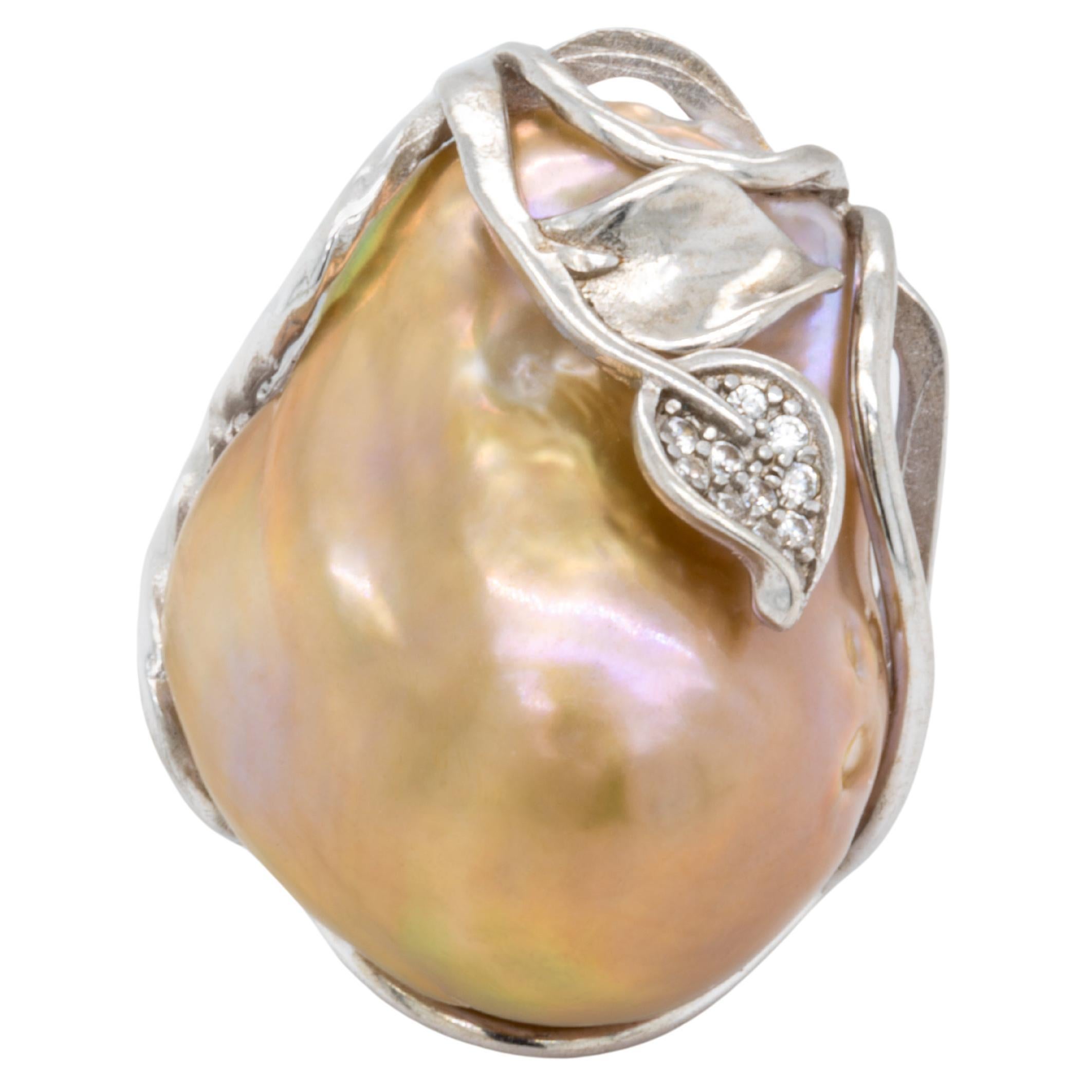 Baroque Fresh Water Pearl Ring Sterling Silver For Sale