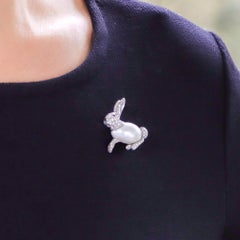 Baroque Freshwater Pearl and Diamond Rabbit Pin Brooch Set in 18 Karat Gold