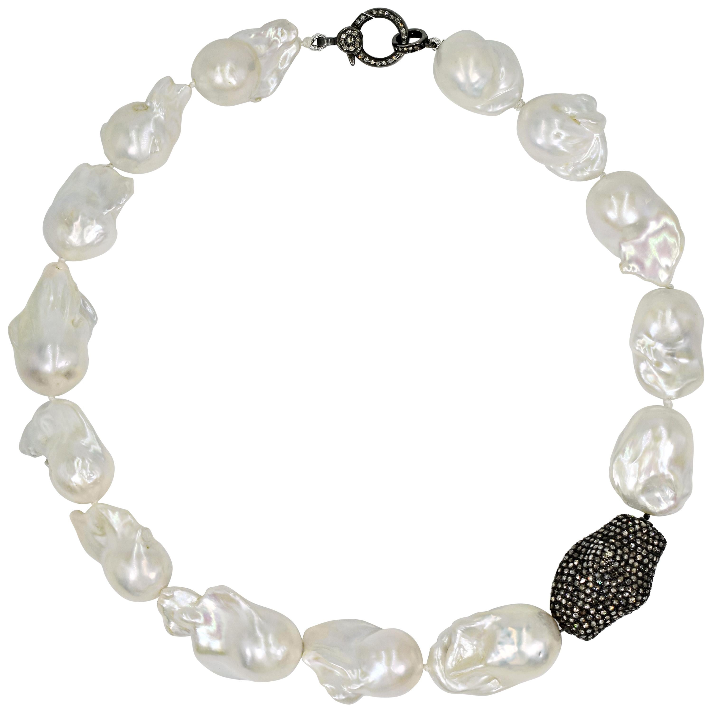 Baroque Freshwater Pearl and Pavé Diamond Beaded Collar Necklace For Sale