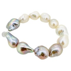 Pulsera barroca de perlas de agua dulce - Perlas blancas y grises
