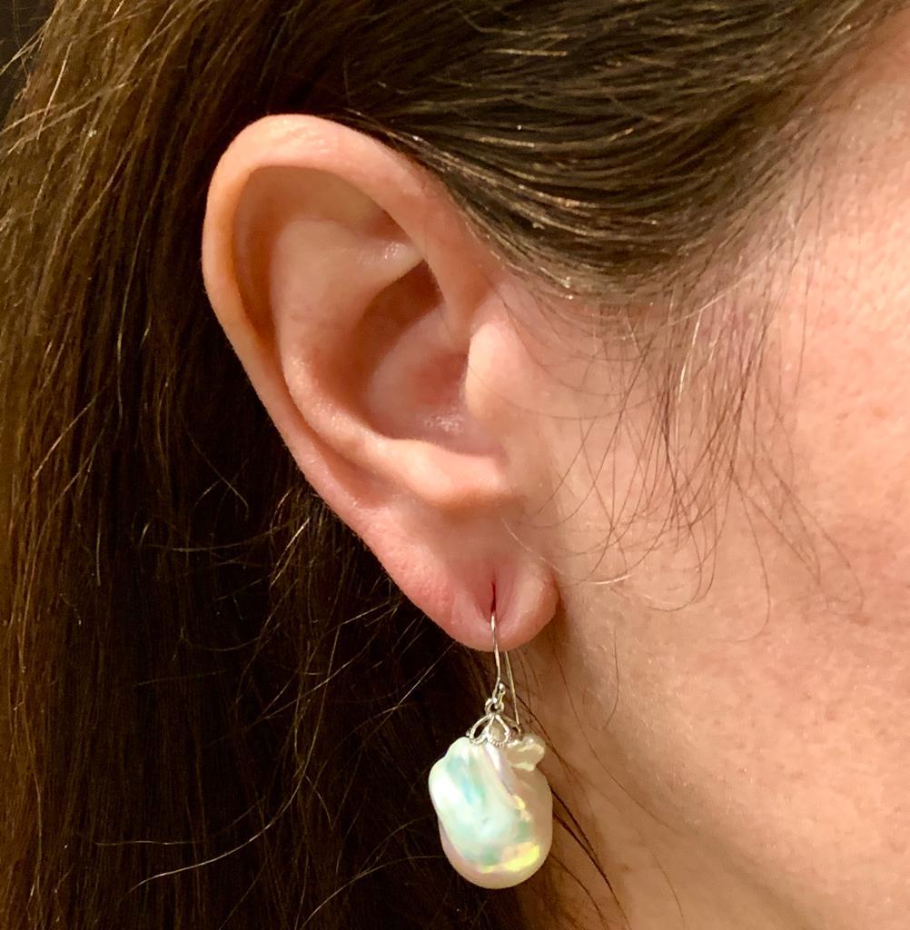 Certificate #201920460
Certified $890 Unique High Fashion Authentic Lady's FW Fine Quality Baroque Pearl Earrings Set in 14Kt White Gold. 
This is a One of a Kind Unique Custom Made Glamorous Piece of Jewelry!!
Nothing says, “I Love ❤️ you” more